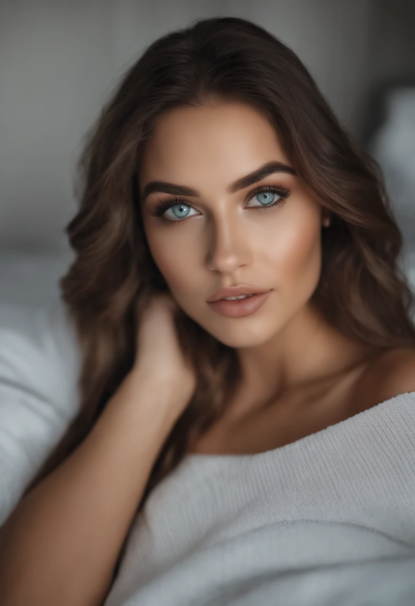 mulher arafed totalmente , com olhos azuis, ultra realistic, meticulosamente detalhado, Retrato Sophie Mudd, cabelos loiros e olhos grandes, selfie de uma jovem mulher, Olhos do quarto, Violeta Myers, sem maquiagem, maquiagem natural, Looking directly at the camera, Rosto com ArtGram, maquiagem sutil, impressionante tiro de corpo inteiro ajoelhado na cama, no quarto, medium to large bust; ; ;nu na praia