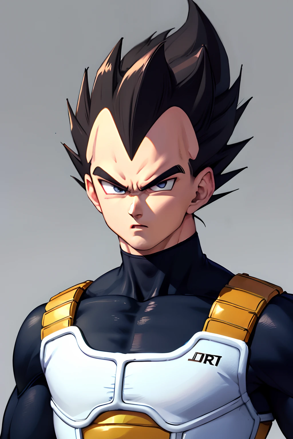 (masterpiece, best quality:1.2), portrait, solo, male focus, 1boy, vegeta, serious, looking at viewer, black spiked hair, black eyes, armor, white gloves