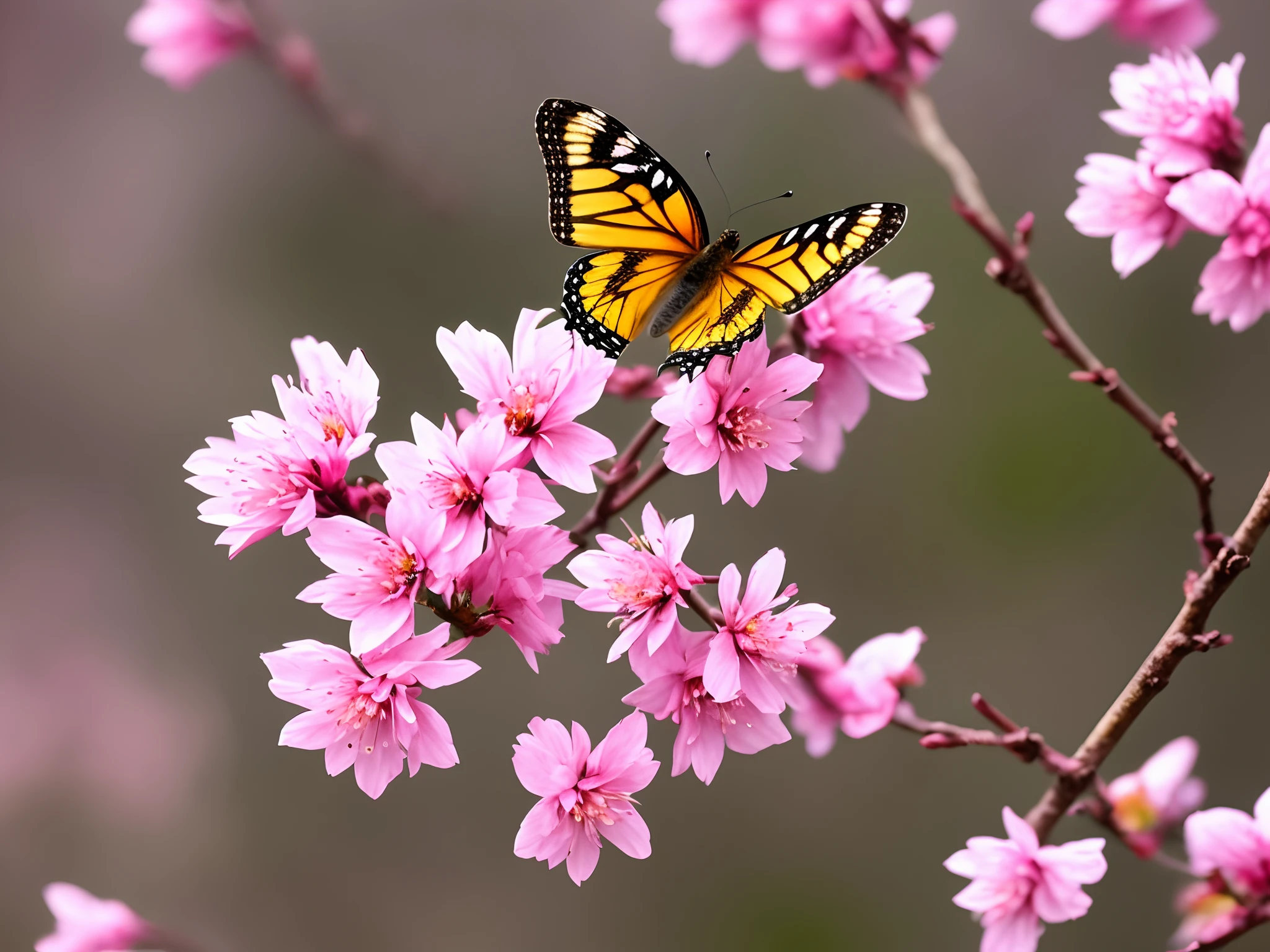 Winters,In the cold wind, a butterfly is forced to stay on a plum blossom