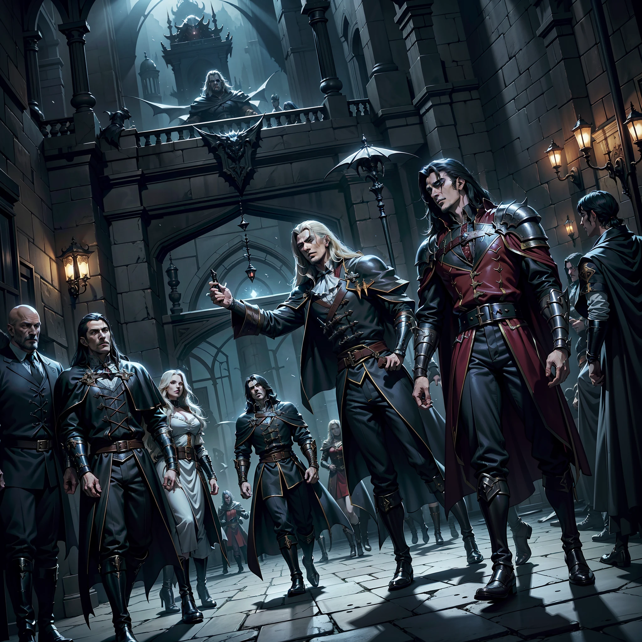 Castlevania Lord of the shadows hyper realistic super detailed Dynamic shot master piece scene cinématique scènes movie Epic Legendary Lord Dracula leading troops army of demons to battle sharp détails cinématique scènes movie Epic Legendary