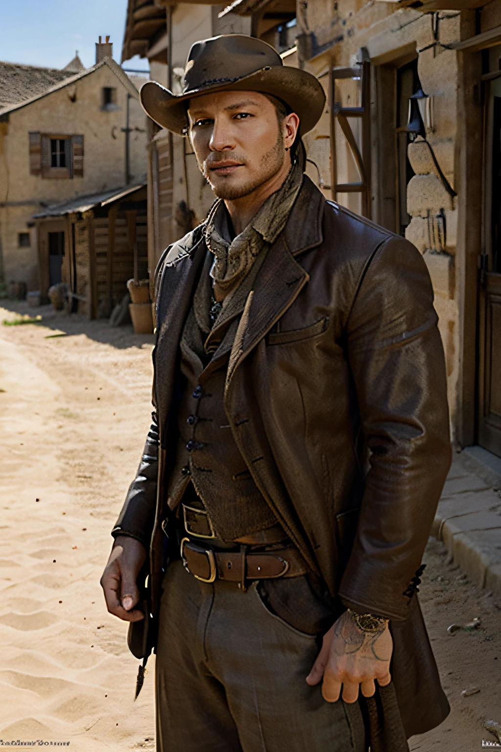 dessin d'un sherif tom hardy dans un village du far west