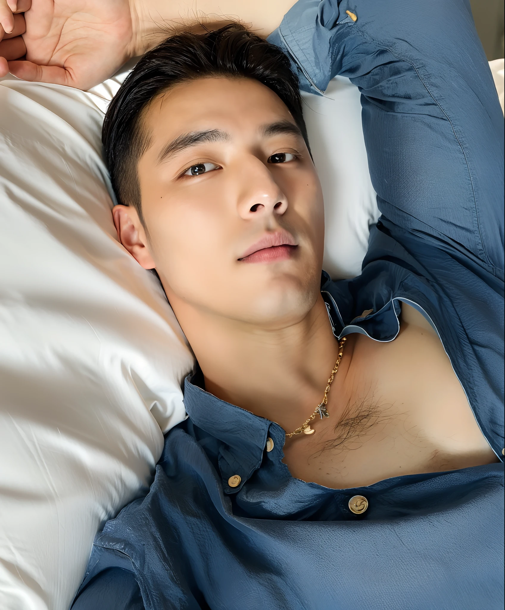hyperrealistic photo of a handsome Nepalese man laying on his back on a bed, mouthclamp , nippleclamps , sharp focus, (8k uhd:0.5), ultra-detailed, RAW photo,