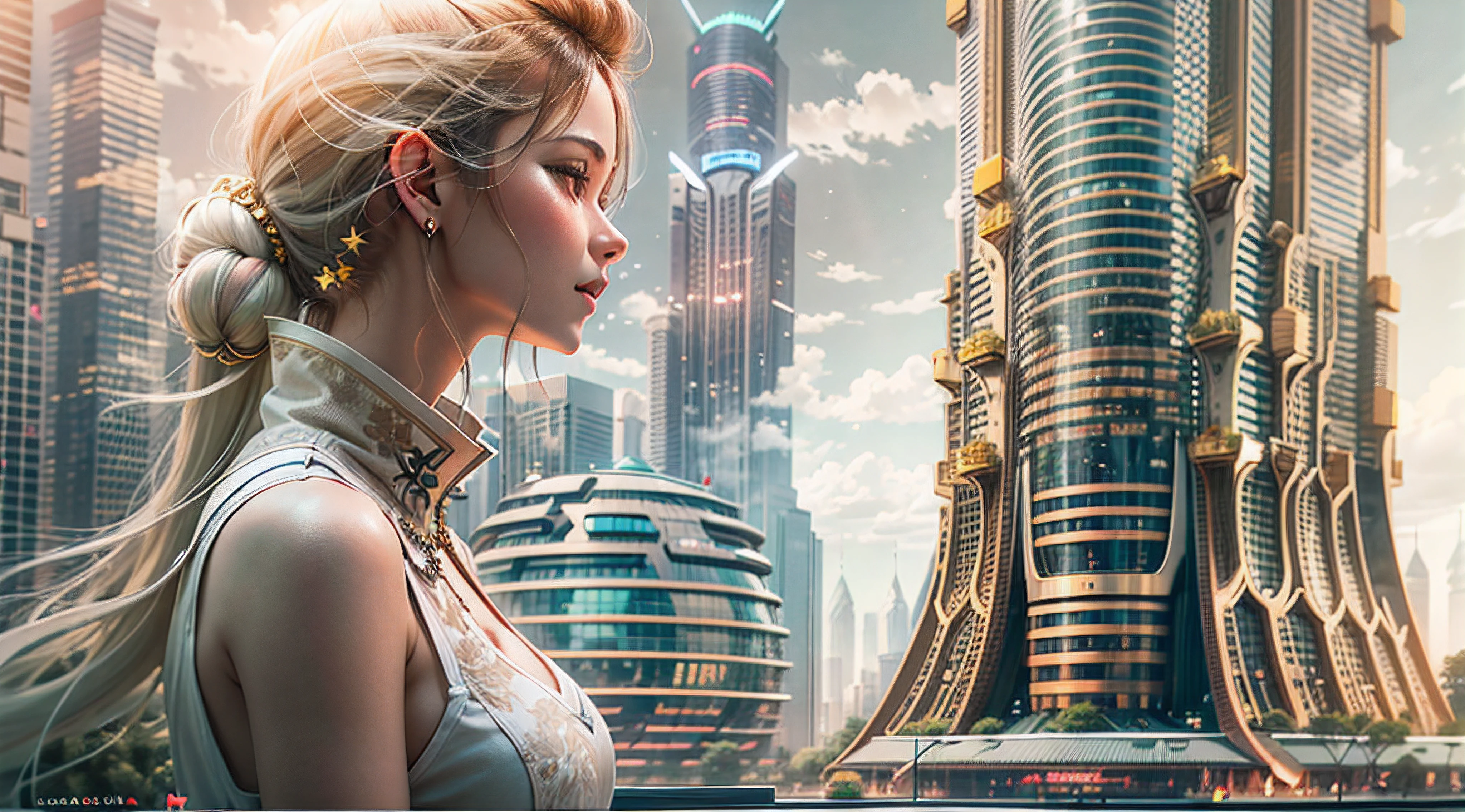 Enter a fascinating vision of the future through captivating futuristic images of the city of Shanghai. The towering giant skyscraper is decorated with gold ornaments and a smooth glass curtain wall，pierce the sky, The vibrant lights of the city that never sleeps. In the midst of a bustling cityscape, An iconic giant high-tech building, Its architectural marvels are enhanced in a futuristic style. The city is full of life，Full of life。，Full of life。，Full of life。，Full of life。，Full of life。，Full of life。，Full of life。，Full of life。，Full of life。，Full of life。，Full of life。，Full of life。，Full of life。，Full of life。，Full of life。，Full of life。，Full of life。，Full of life。，Full of life。，Full of life。，Full of life。，Full of life。，Full of life。，Full of life。，Full of life。，Full of wealth。，Full of luxury。，Full of technology。。, State-of-the-art technology blends seamlessly with traditional Chinese luxury urban fabric. This stunning work of art, Use Pixai to bring powerful AI models to life, Show the limitless creativity and possibilities of our imagination. Experience the future of the cityscape at Pixai，Immerse yourself in a visionary world of art