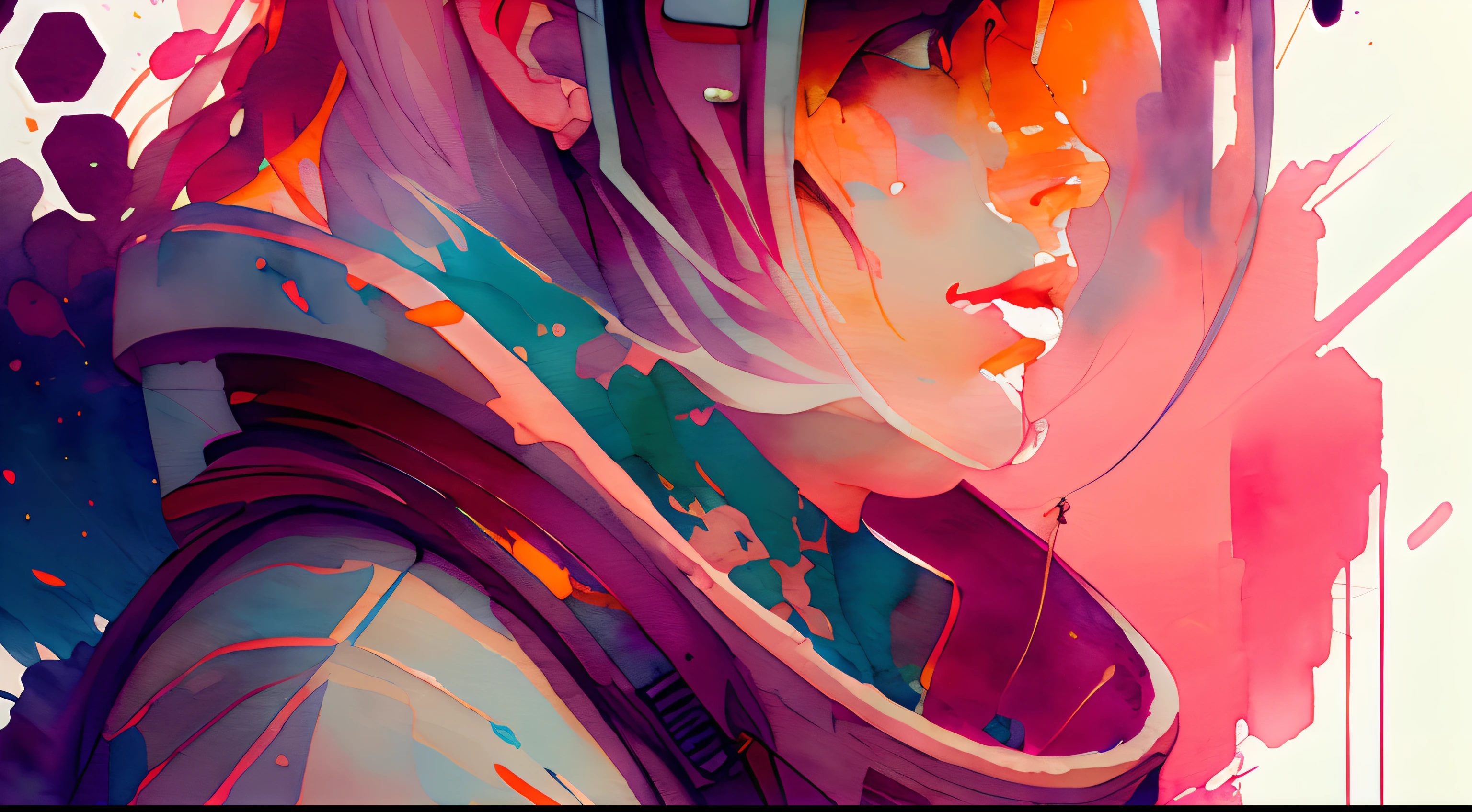 wtrcolor style、Digital Art、Official art、​masterpiece、Beautiful fece、((watercolor paiting))、reddish、Paint Splatter、intricate-detail、Superb Detail、[drip:0.7]、Trending on Art Station、florals、abstract painting