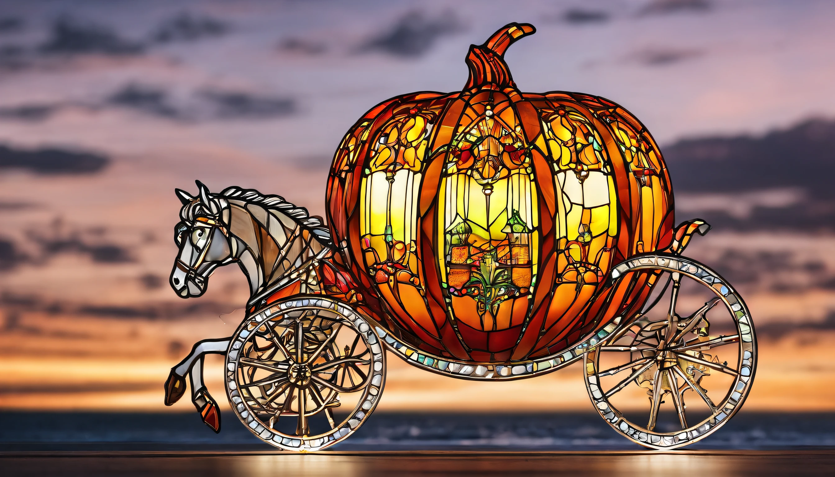 Pumpkin carriage、Masterpiece、top-quality、A hyper-realistic、fairytale