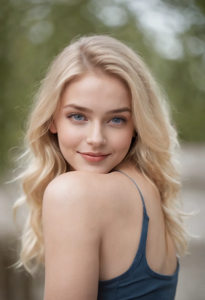 fille, Realstic, blonde, 19ans, sexy, blue eyes, smiling, seins assez gros mais pas trop,portrait