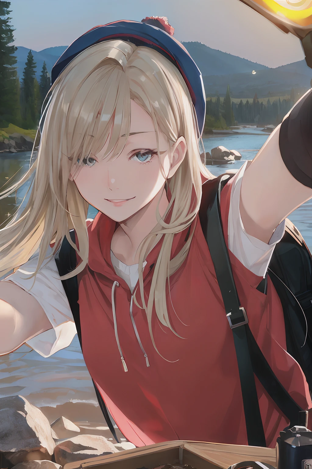 VeronicaCipher ((upper body selfie, happy)), masterpiece, best quality, ultra-detailed, solo, outdoors, (night), mountains, nature, (stars, moon) cheerful, happy, backpack, sleeping bag, camping stove, water bottle, mountain boots, gloves, sweater, hat, flashlight, forest, rocks, river, wood, smoke, shadows, contrast, clear sky, analog style (look at viewer:1.2) (skin texture) (film grain:1.3), (warm hue, warm tone) :1.2), close up, cinematic light, sidelighting, ultra high res, best shadow, RAW, upper body, , wearing pullover
kodak vision 3,