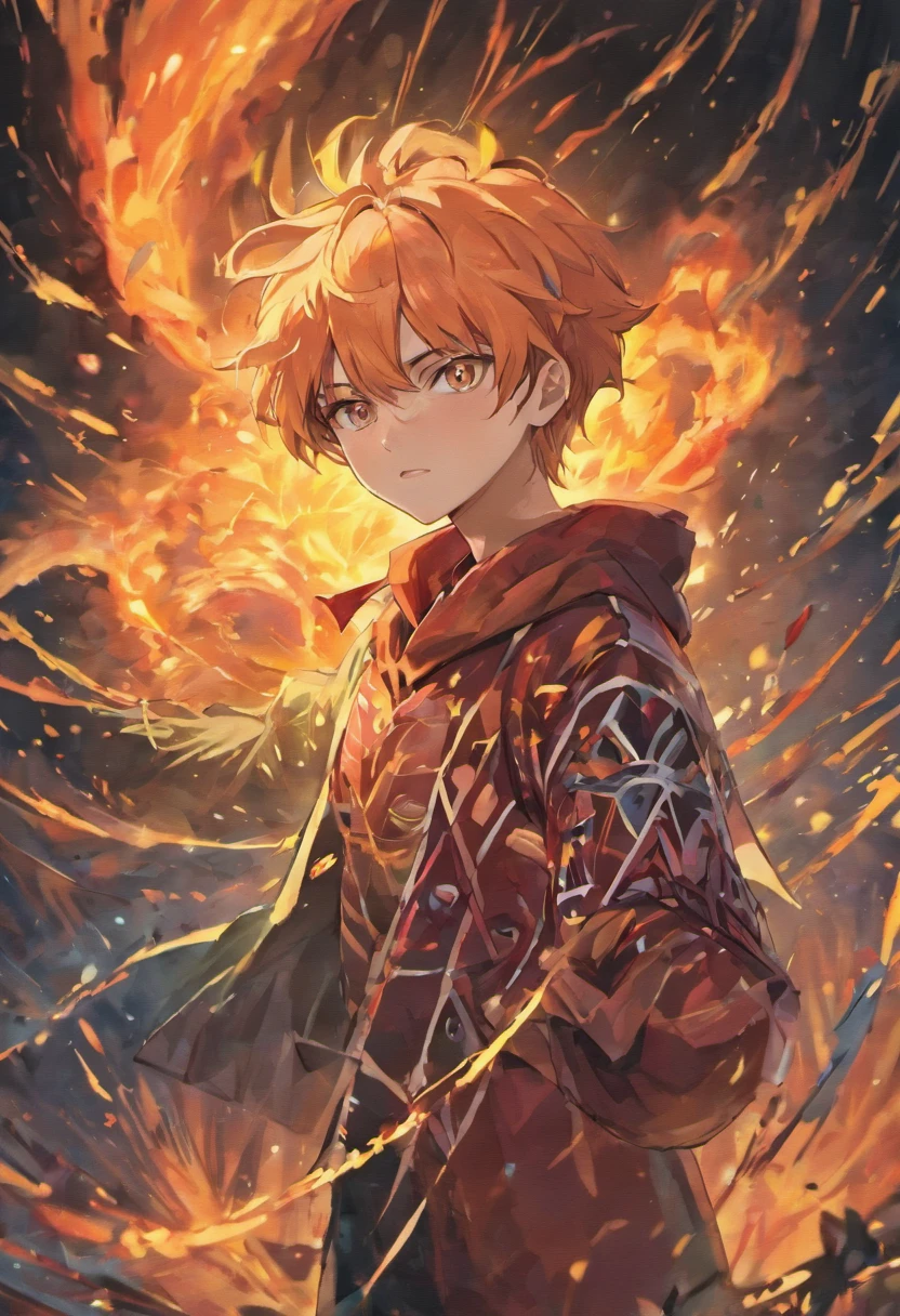 (best quality,4k,Altas,master part:1.2),ultra-detalhado,Realistic,retrato,homem de cabelos cacheados,sentado atentamente,Olhando para um papel,That's on fire all around Lots of flames and ghosts
