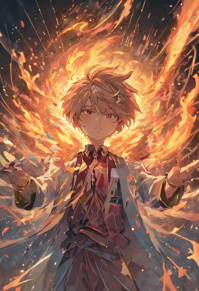 (best quality,4k,Altas,master part:1.2),ultra-detalhado,Realistic,retrato,homem de cabelos cacheados,sentado atentamente,Olhando para um papel,That's on fire all around Lots of flames and ghosts