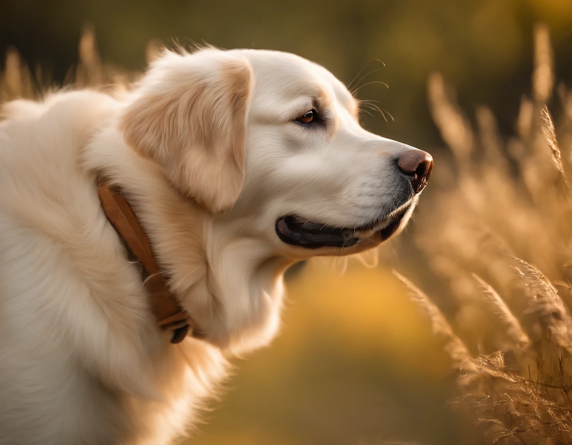 creme weisser Golden Retriever, Jung, Very Fine, very cheerful, in den bergen, (weisses fell:1.4), 8K, Extrem realistisch, gespannt, warm, Highly detailed, scharf, Professionell, 8K UHD