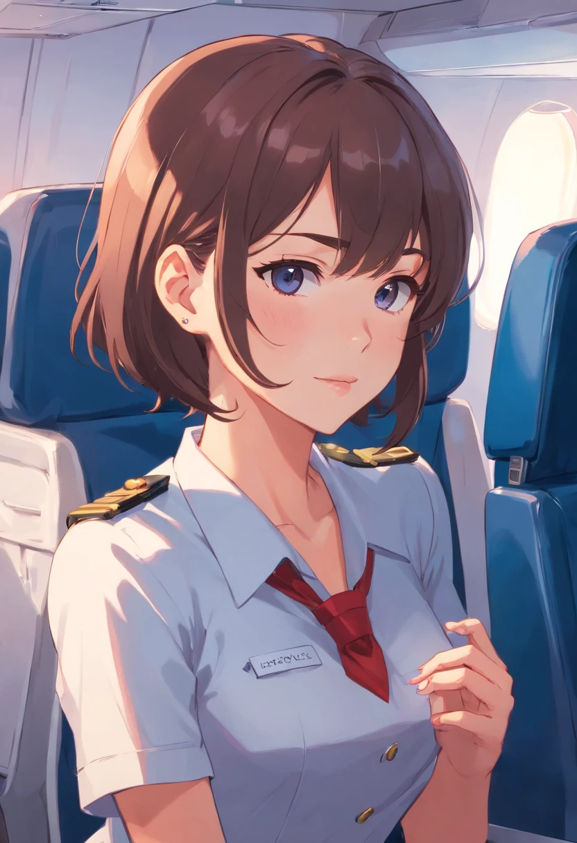 NSFW, pornographie, Close-up map of a flight attendant with big, magifique, belle femme sexy,