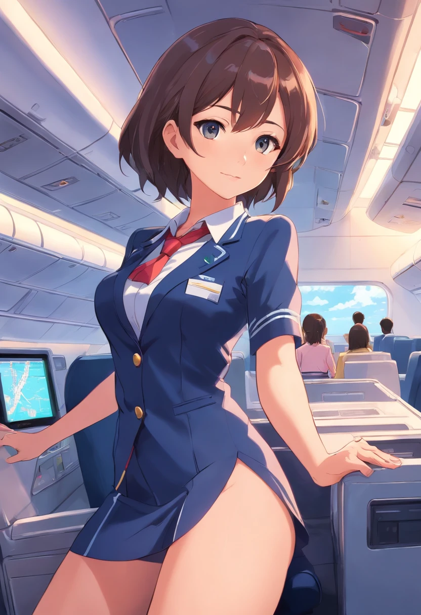 NSFW, pornographie, Close-up map of a flight attendant with big, magifique, belle femme sexy,