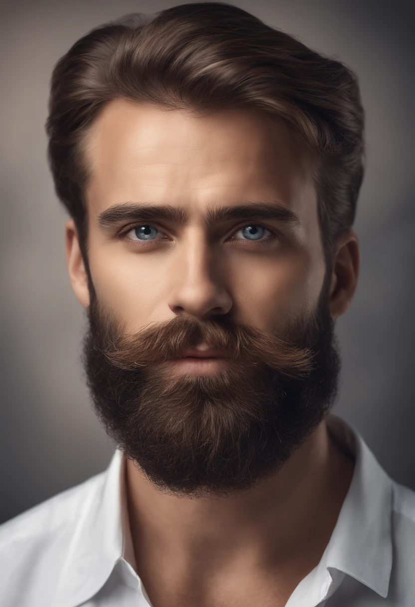 Man with beard and mustache in white shirt, Sehr attraktiver Mann mit Bart, gepflegte Gesichtsbehaarung, Pretty, breathtaking, realistic, Ultra-realistisches Bild, natural mustache, soft portrait shot 8 k, Highly detailed portrait, dicker Schnurrbart, Hyperrealistischer Stil, thin beard, kurze Gesichtsbehaarung, Bartstoppeln, Pretty, detailliertes Gesicht, ultra realistic portrait