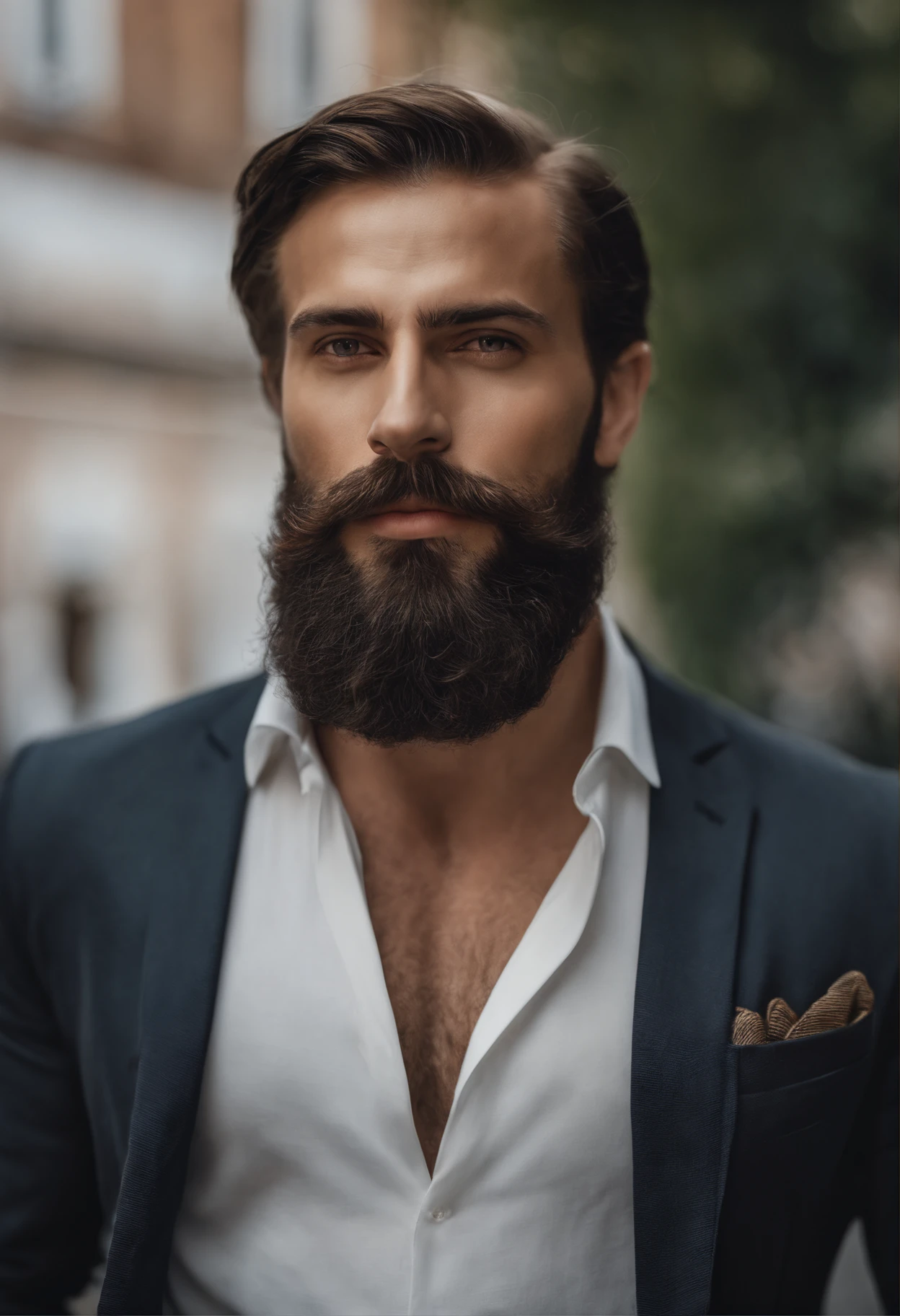 Man with beard and mustache in white shirt, Sehr attraktiver Mann mit Bart, gepflegte Gesichtsbehaarung, Pretty, breathtaking, realistic, Ultra-realistisches Bild, natural mustache, soft portrait shot 8 k, Highly detailed portrait, dicker Schnurrbart, Hyperrealistischer Stil, thin beard, kurze Gesichtsbehaarung, Bartstoppeln, Pretty, detailliertes Gesicht, ultra realistic portrait