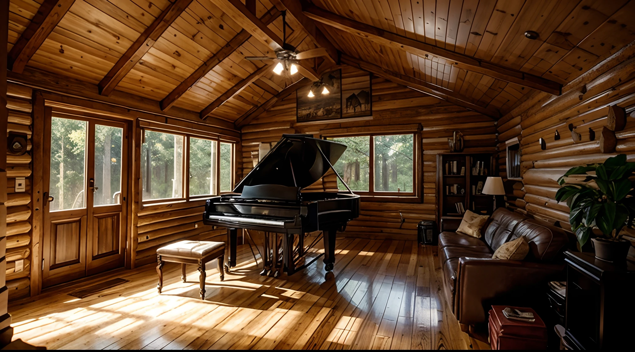 Scenery Inside View Cabin in the Woods a Piano House Plants