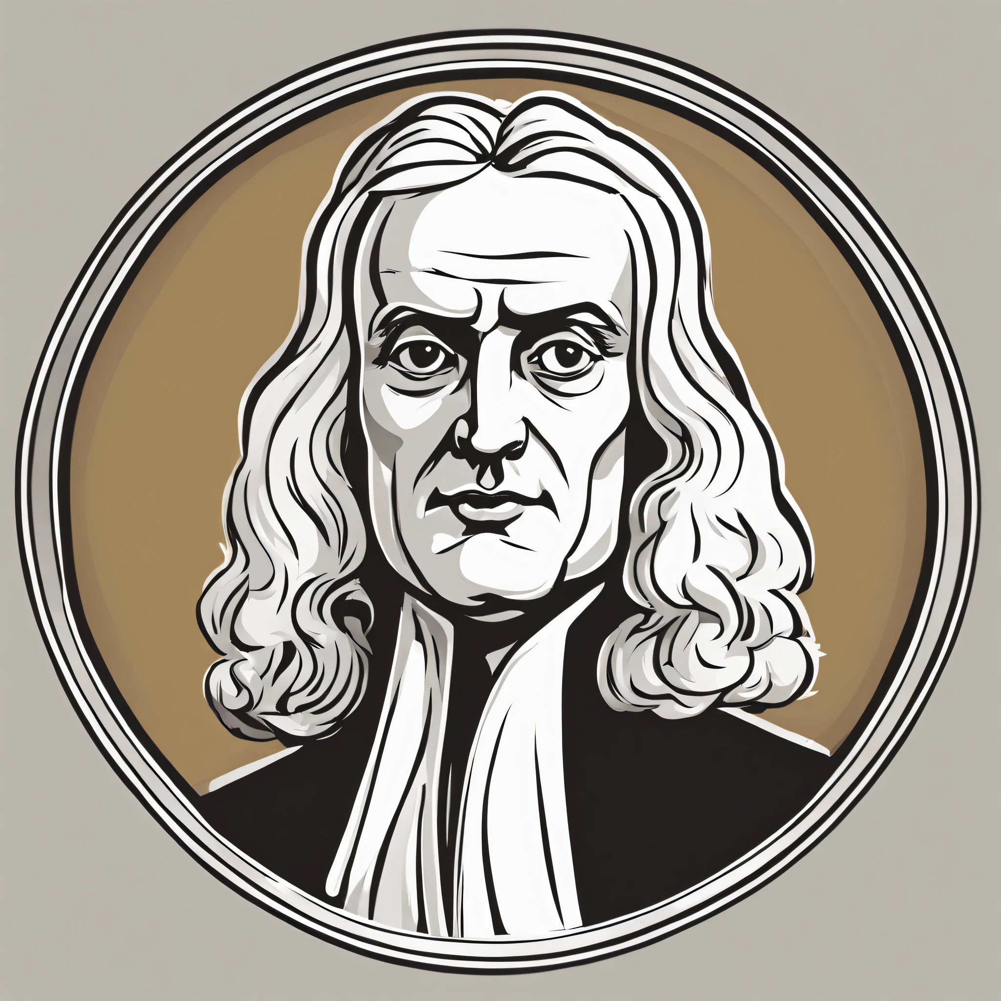 icon of Isaac Newton, cartoon style, smooth face