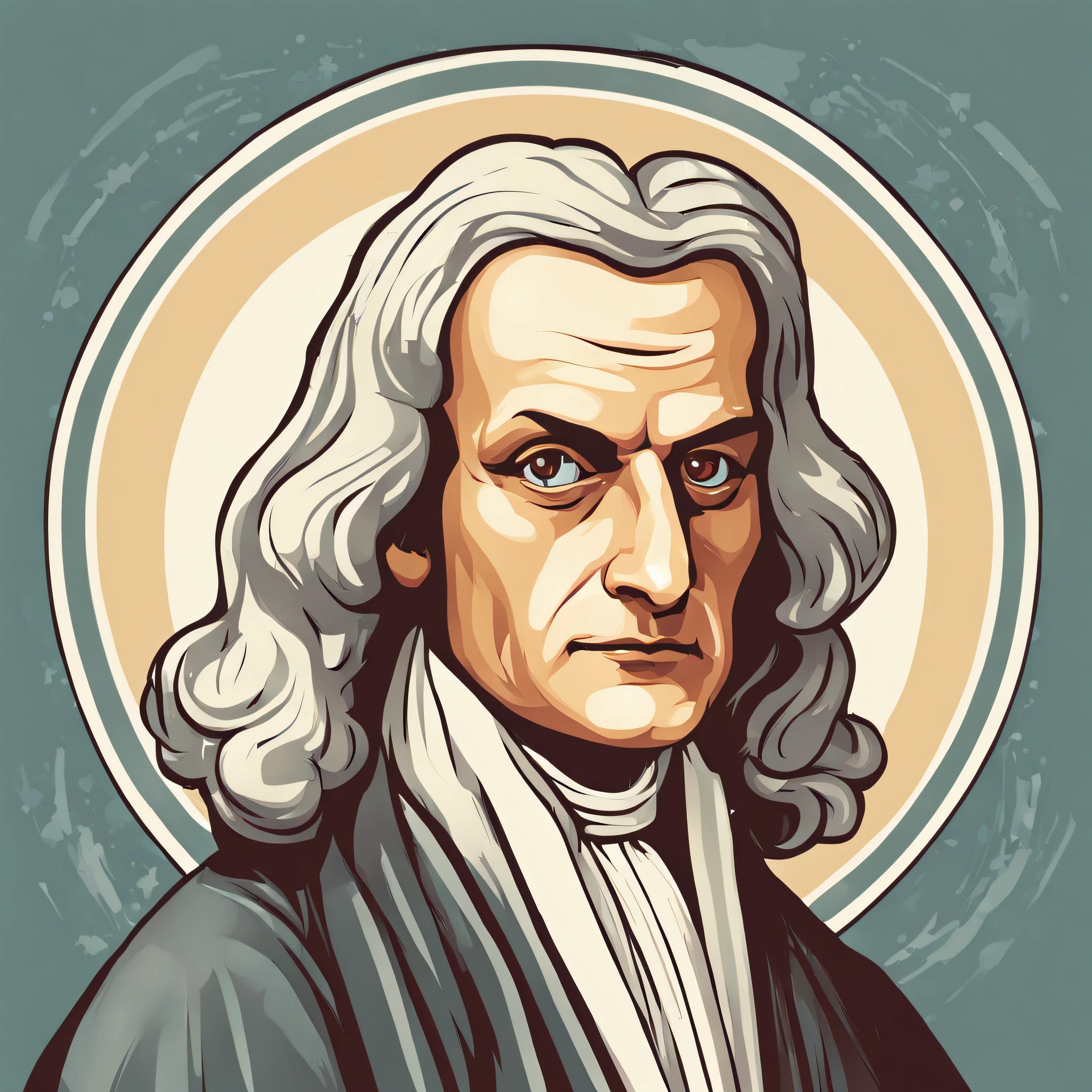 icon of Isaac Newton, cartoon style, smooth face