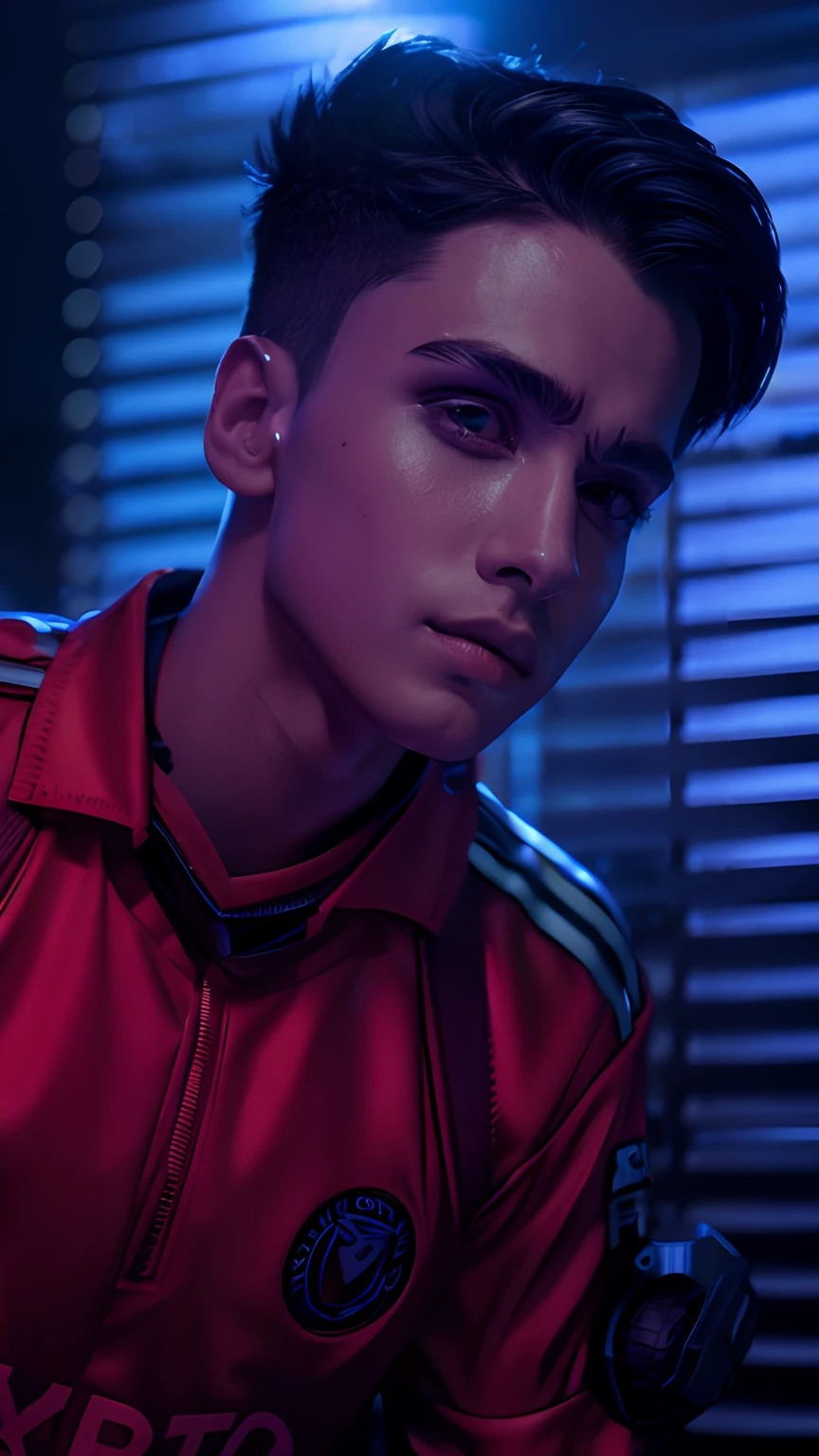 Change background cyberpunk handsome boy, realistic face, 4k, ultra realistic,