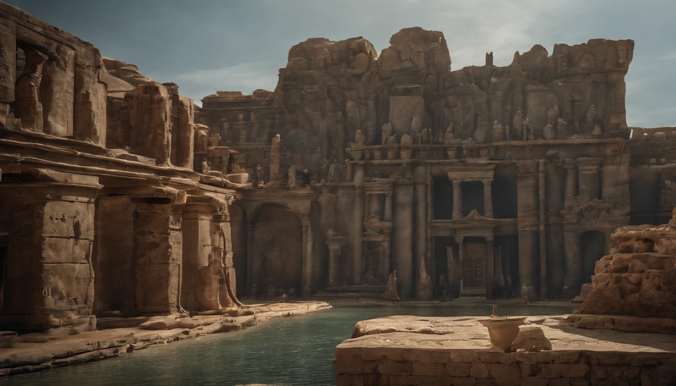 The lost city of Atlantis if it was still around today. Images of life in 2023 in Atlantis, cinematic, street photography,