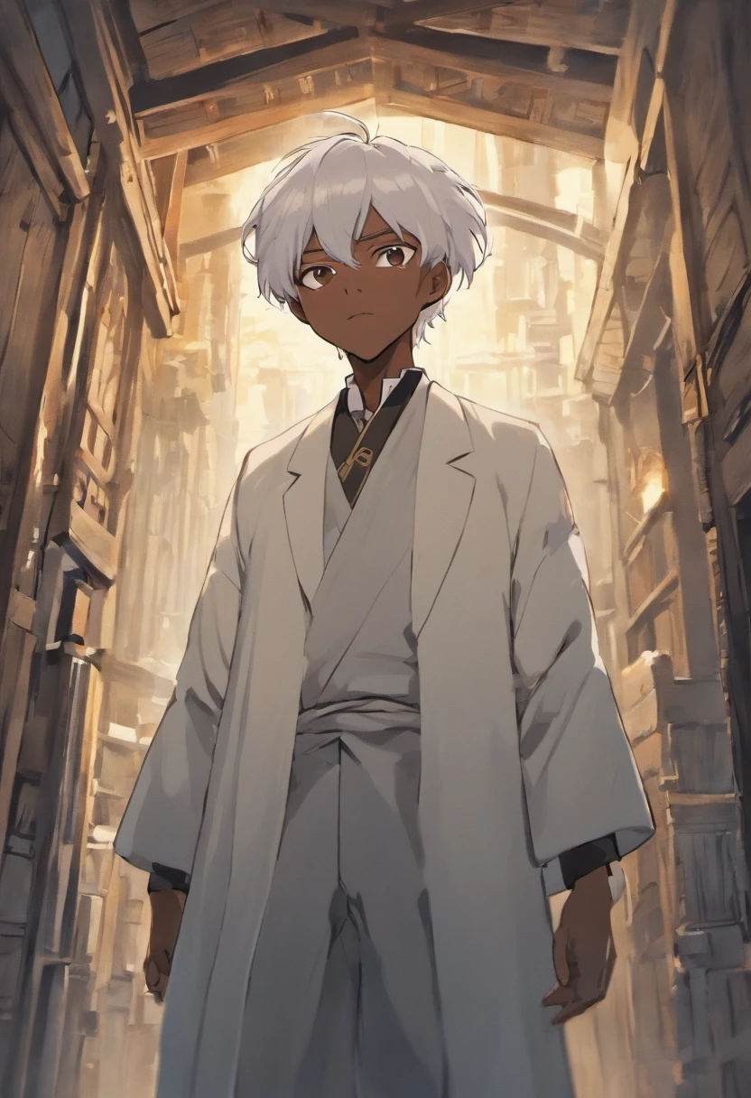 Wise old black man dressed in white, bel homme, Raconter une histoire dans un village pauvre