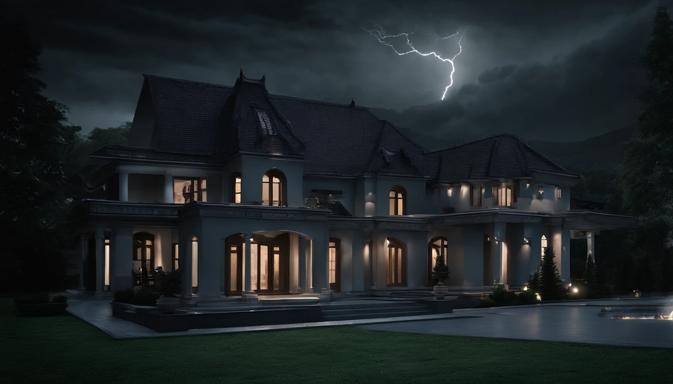 A villa on the outskirts of the city is shrouded in darkness alone，The black light is blinding。The wind howled fiercely，Like the Ghost Cry Wolf。Lightning haunts the dark night sky from time to time like an amorphous dragon，Then brought a violent thunder，Almost shattered this villa。