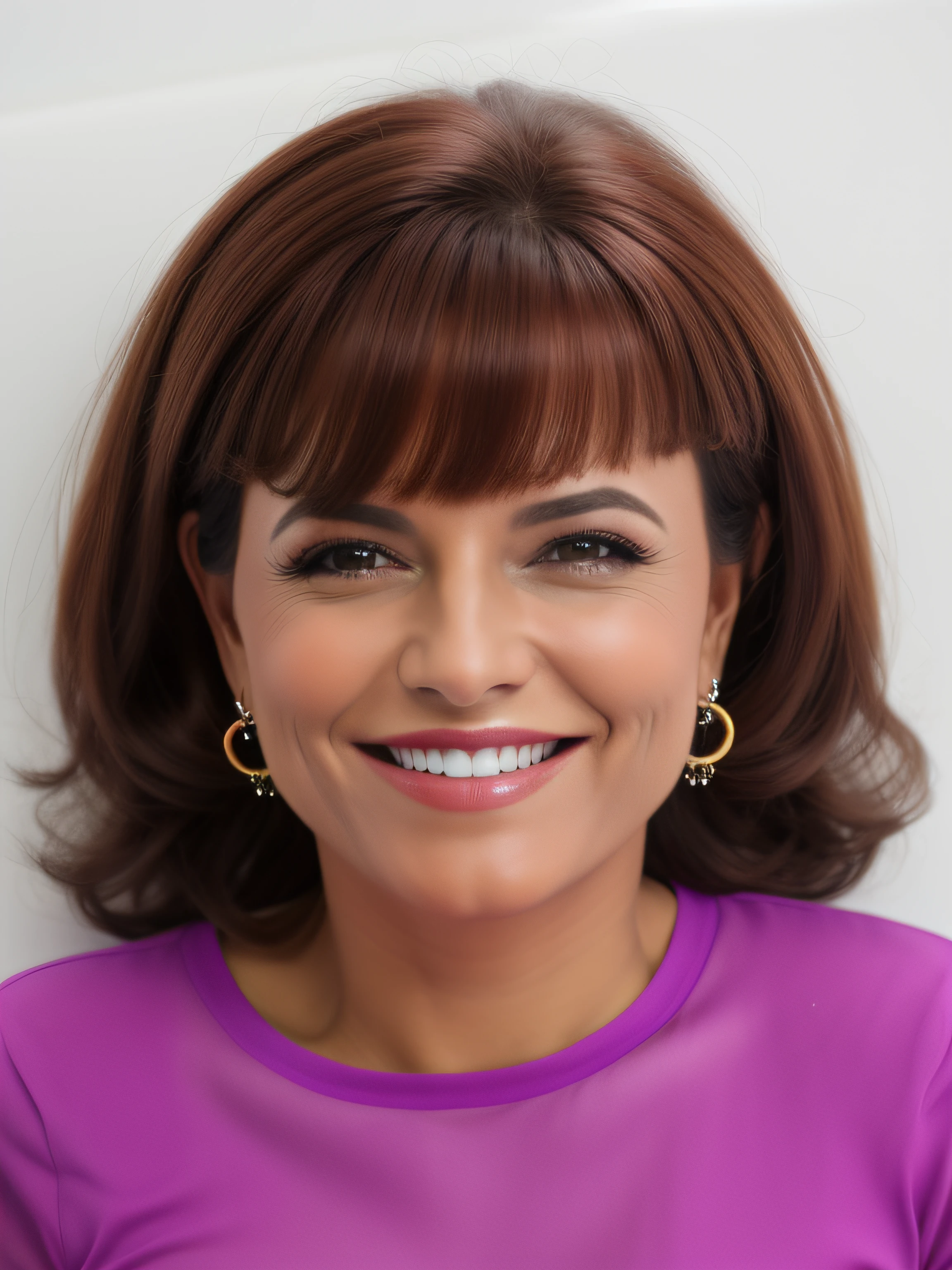 mulher sorridente com cabelo castanho e brincos, imagem retrato, melhorar imagem realisticamente, 8k