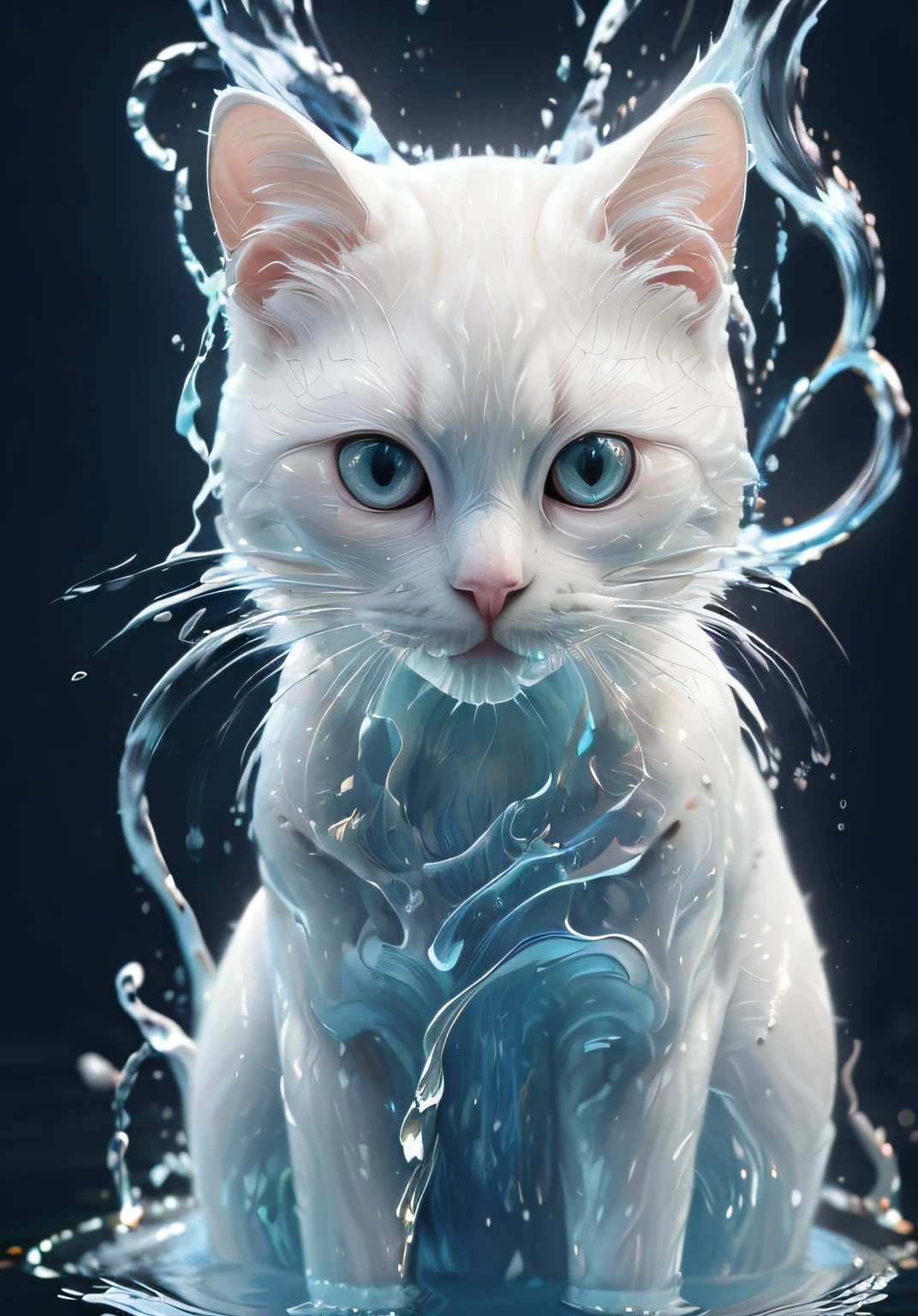 a white cat that is sitting in the water, liquid cat, cute detailed digital art, adorable digital painting, beautiful digital art, Cat. Highly detailed digital art in 4k, ultra realistic illustration, hyper realistic, stunning digital illustration, amazing digital art, ultra realistic concept art,