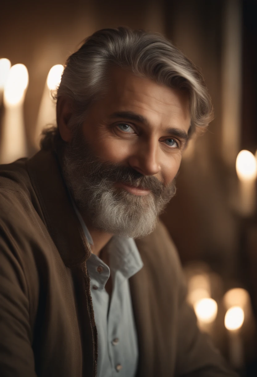 (best quality,4k,8k,highres,masterpiece:1.2),ultra-detailed,(realistic,photorealistic,photo-realistic:1.37), professional,sharp focus,extremely detailed eyes and face, portrait,painting,detailed brushwork,great depth of field,studio lighting,vivid colors, a father,loving expression,gray hair,wrinkles around the eyes,distinguished appearance,serious and wise, subtle smile,kind eyes,broad forehead,elegant posture,calm and gentle expression, background,neutral tones,soft lighting,subtle shadows,blurred accents, medium close-up,frontal view,slightly slanted angle, color palette,harmonious warm tones,with hints of cool shades, emphasis on facial features,clear and defined contours,subtle play of light and shadow, extra details,fine lines in the beard,character lines,subtle texture in the skin,sparkle in the eyes.