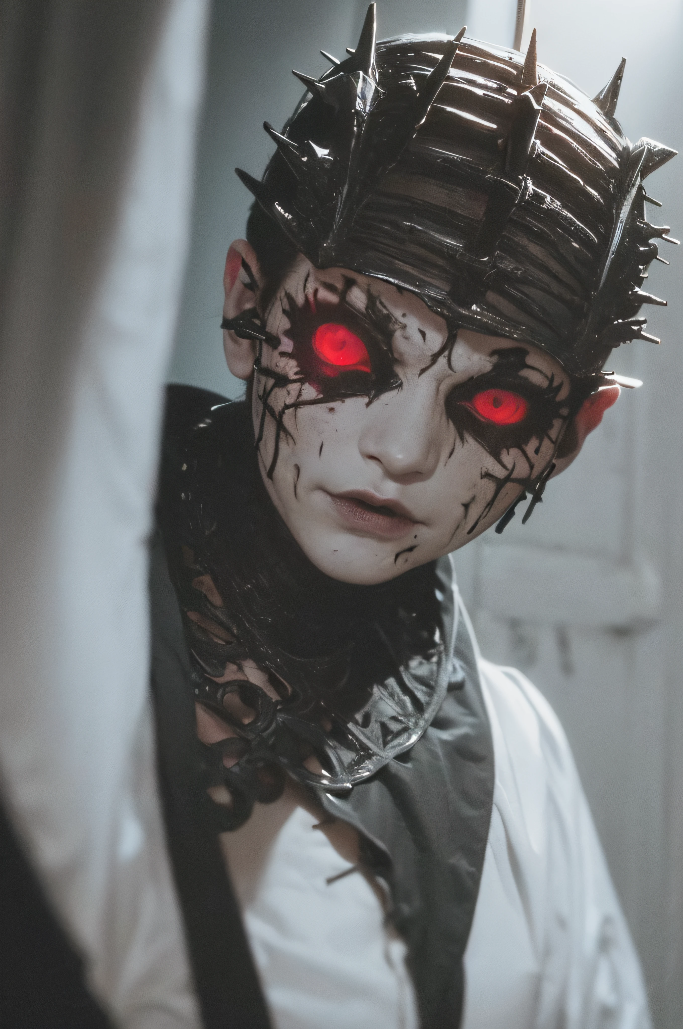"(The best lighting, oscuro, dramatic),(feto calavera alien, Hellraiser, Cicatrices, , sexy, cerebro, sangre, una rata dentro de la cabeza, terror.),(ojos rojos, calaveras). morning light.