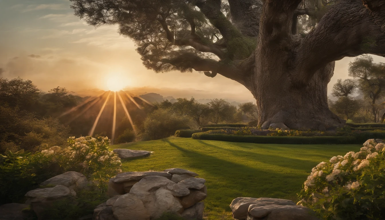 The Garden of Eden, beautiful perfection, the tree of knowledge, in perceivable beauty, the first place on earth, heaven on earth