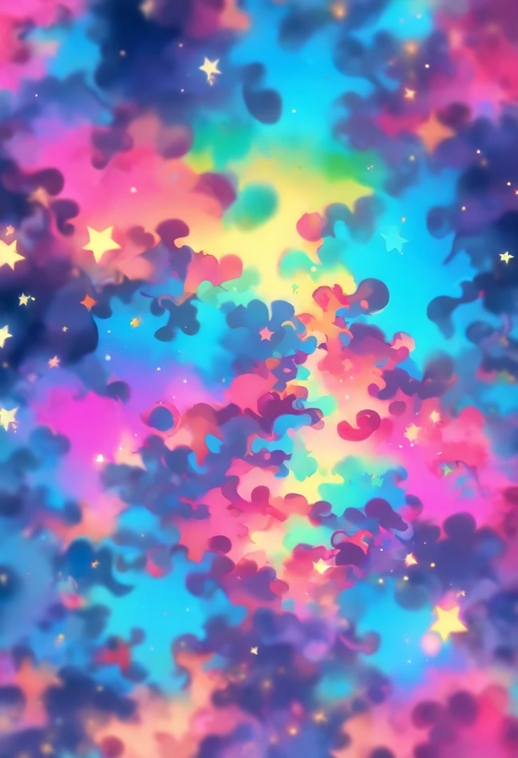 (masterpiece, top quality, best quality,watercolor (medium),official art, beautiful and aesthetic:1.2),(1girl:1.3), (fractal art:1.3),upper body, from side, looking at viewer,patterns,(rainbow color Hair,colorful hair,half blue and half pink hair:1.2),water,liquid, cloud,colorful, starry,stars,