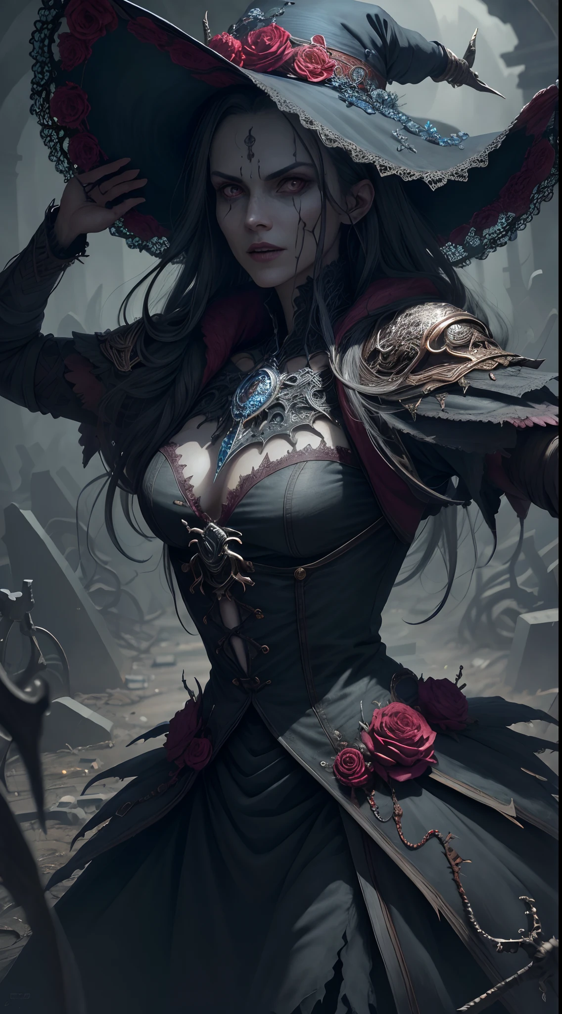 "A highly detailed and intense depiction of a terrifying necromancer, mid-shot and dramatically captured in ultra-detailed 8k wallpaper, showcasing intricate complexity."