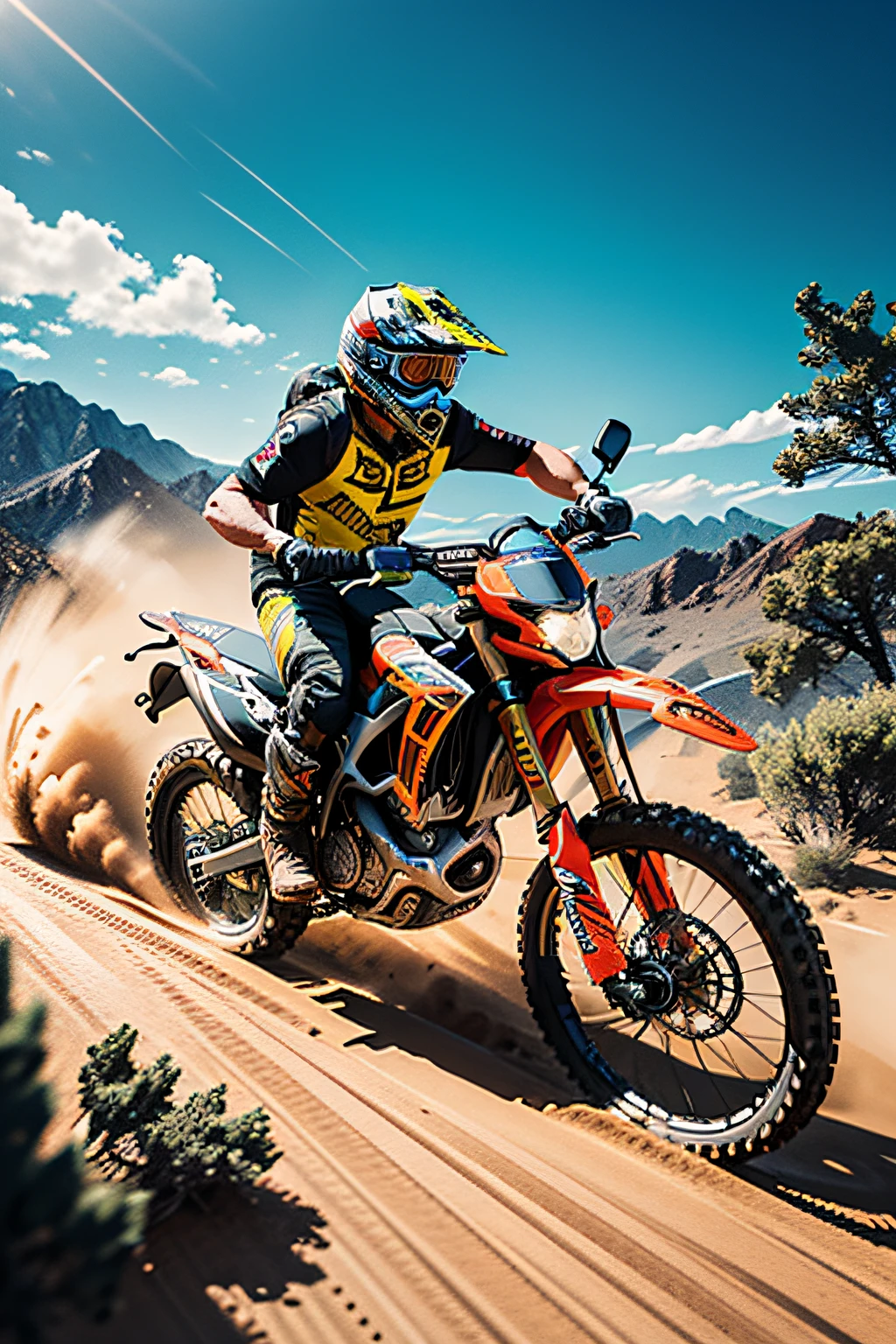 A dynamic and detailed vector art of a t-shirt featuring an enduro ride. The design showcases a thrilling off-road adventure with intricate details and vibrant colors. The image is a digital illustration, expertly crafted with precision and high-quality graphics. The t-shirt design captures the essence of the enduro ride, with its rugged terrain and adrenaline-fueled action. The artwork is visually stunning, with bold lines and striking colors that make it stand out. This vector art is a must-have for any enduro enthusiast, as it perfectly captures the excitement and thrill of the sport.