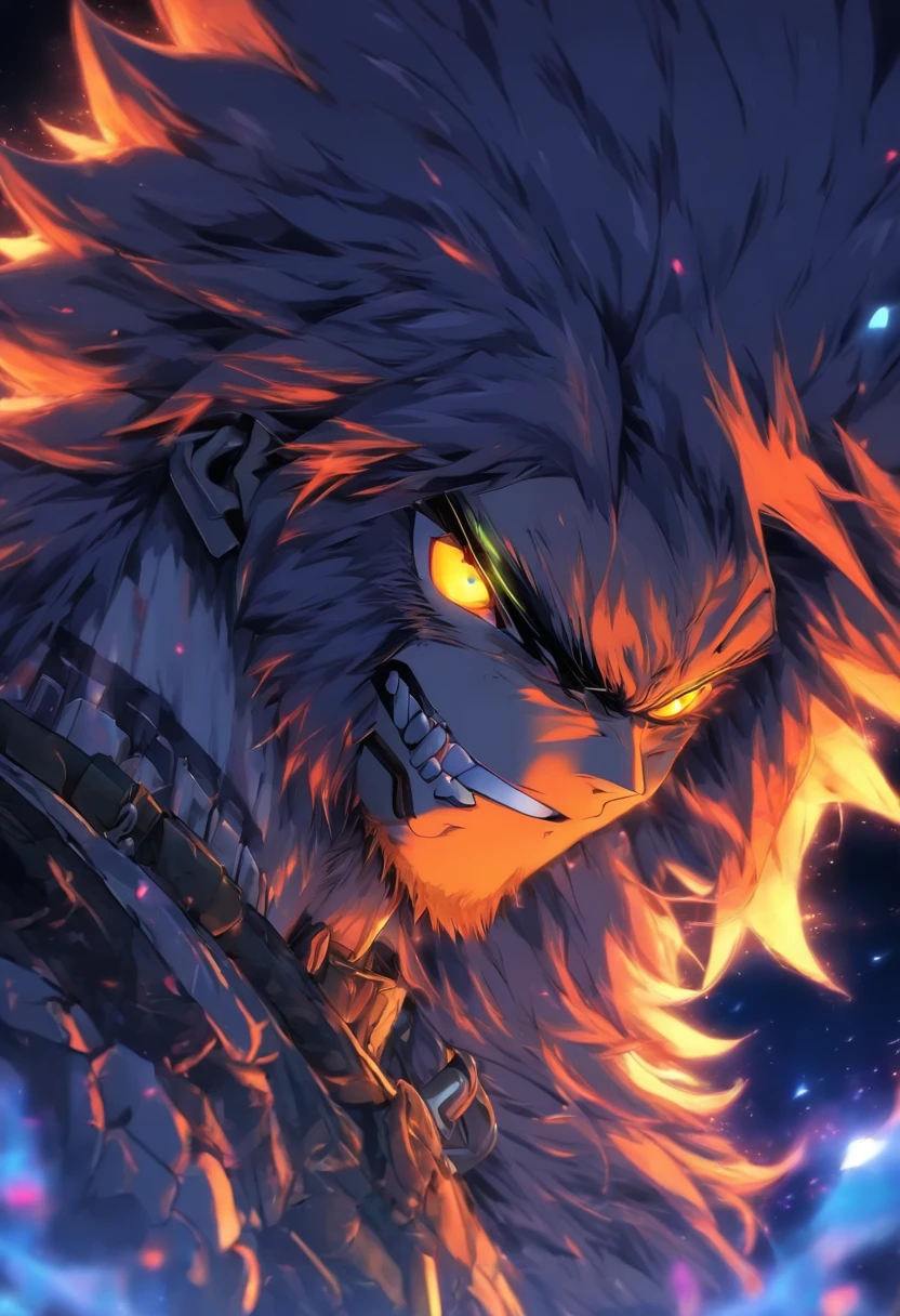 hombre lobo femenino, resaltar rasgo femenino, busto grande, trasero grande, cola peluda, pelaje suave, color gris oscuro, ojos amarillos, colmillos, ropa destrozada, garras, collar en el cuello, pelaje largo, garras ensangrentadas, mirando al espectador, enojada, mirada penetrante, fondo nocturno, luna llena.