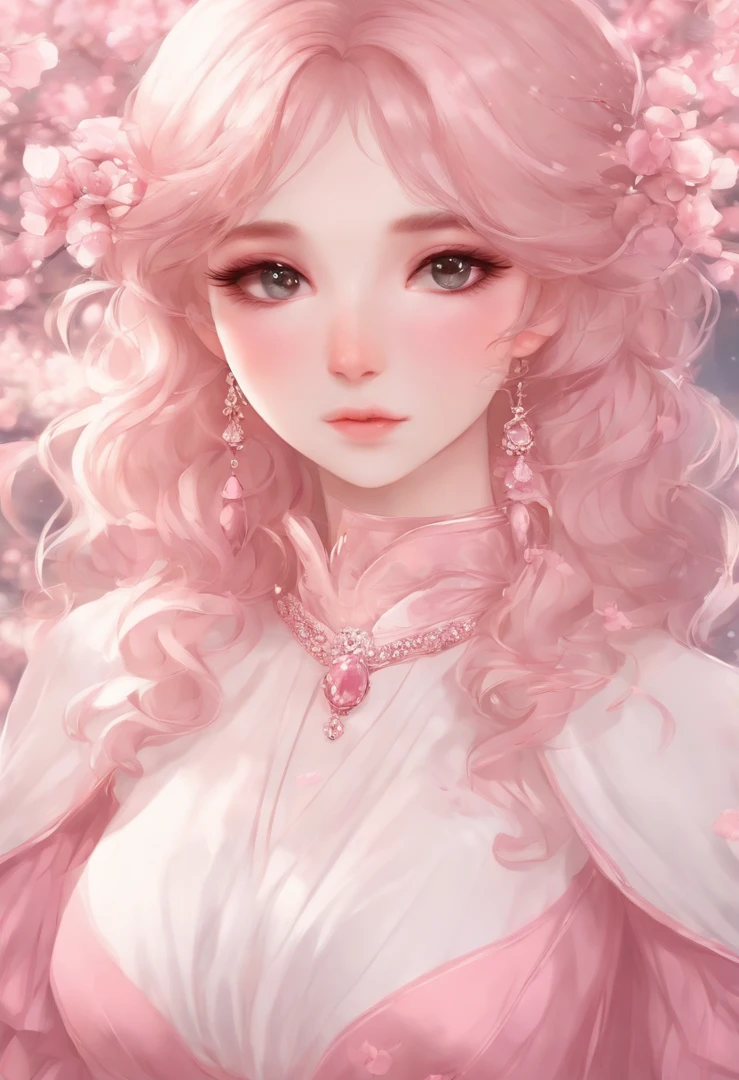 homem, cabelo rosa, rosa maquiagem bonita, vestido branco simples, olhos cor-de-rosa, brilho rosa, anime, batendo punheta