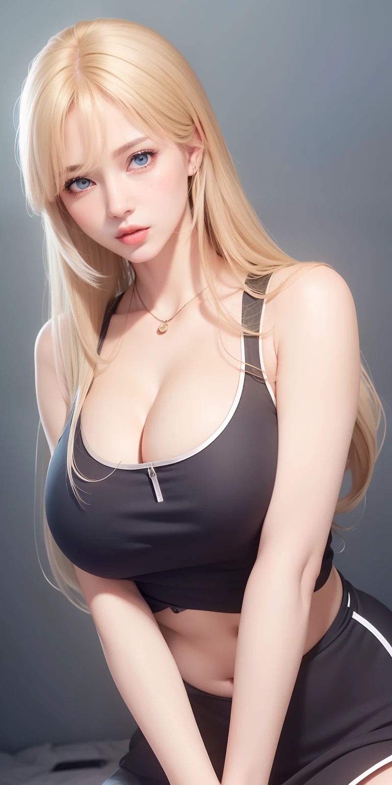 Beautiful big breasts, (bokeh), indoors, detailed luxury living room, gentle and charming beautiful goddess, Korean(kpop-idol), solo, smooth skin, necklace, (grey hair, blue eyes), oval face, double eyelids, smart, good hands, good feet, Natural, (from below angle), (glossy skin:1.05), ((low angle)), Perfect figure, (64k, UHD, RAW photo, best quality, masterpiece:1.4), (realistic, photo-realistic:1.37), ultra high res, photon mapping, radiosity, physically-based rendering, professional soft lighting