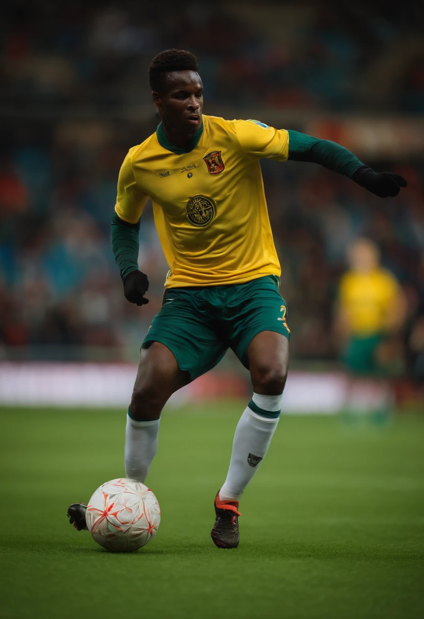 Jogador de futebol chutando a bola