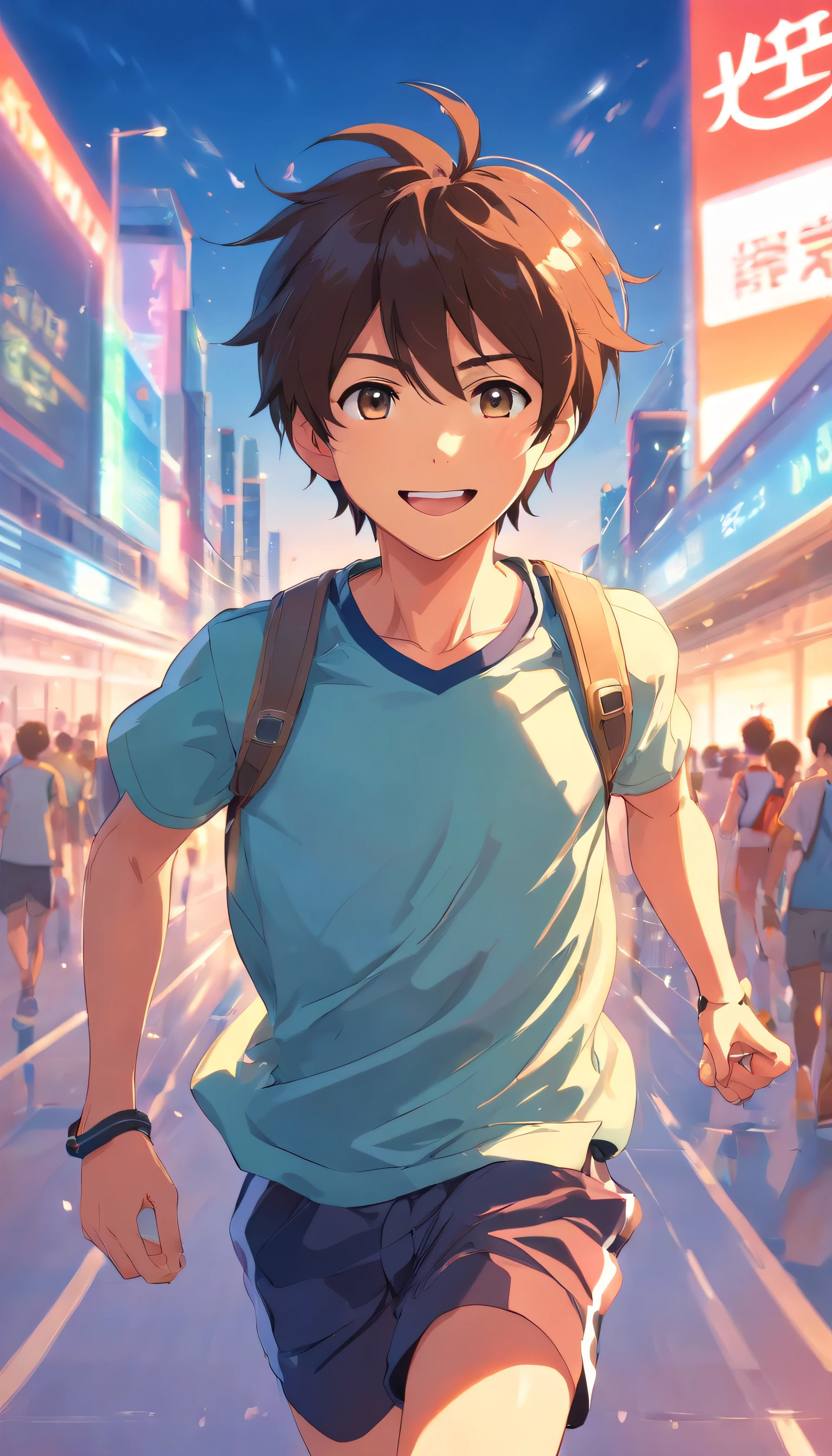 In middle school,Male student running at the Games,Fresh face,Smiling