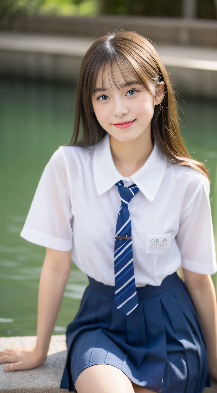 (((32k,high detal,high-detail、masterpiece,Attention to detail,full body Esbian,独奏))),Raw photo & realistic atmosphere,beautiful dark blue eyes,Detailed mouth,Glossy lips,Detailed eyebrows,Eyes drawn in detail with soft white skin that shines with every detail、Very beautiful eyes with azure eyes,Detailed lips、Very beautiful face,Very well-formed face、Lifelike face,shiny beautiful lips,Beautiful eyebrows,Infinite reality,Japan High School Uniform Best Design, Realistic Young Gravure Idol,Very cute high school girl, , japanese girl school uniform, Japanese high school girl , Young Sensual Gravure Idol, Young Gravure Idol, Beautiful and cute15 year old schoolgirl,the whole body is wet,dripped out,with a flushed face,Tremendously beautiful15-year-old girl,natural soft light、The body is dripping wet,Sheer clothing,Brown shiny hair,Hair is wet,Dripping water,dripping(Don't wear skirts,bare-legged,,Wet and see-through white short sleeve shirt,summer clothing,Beautiful kind eyes,Looking at the camera:1.3),(((youthfulness,Beautiful smooth legs,Exposed thighs,Gentle smile,small shapely breasts,Immature body,Sexy Uniforms,short-cut,The chest is open))),(Shot from the air,From directly above,photographed,Facing up,Lie on your back and float on the water,Look up,Spread your arms and legs,lying on your back with a large body,Sleep soundly on your back,Body floating on the surface of the water,Beautiful breasts coming out of the water:1.5)