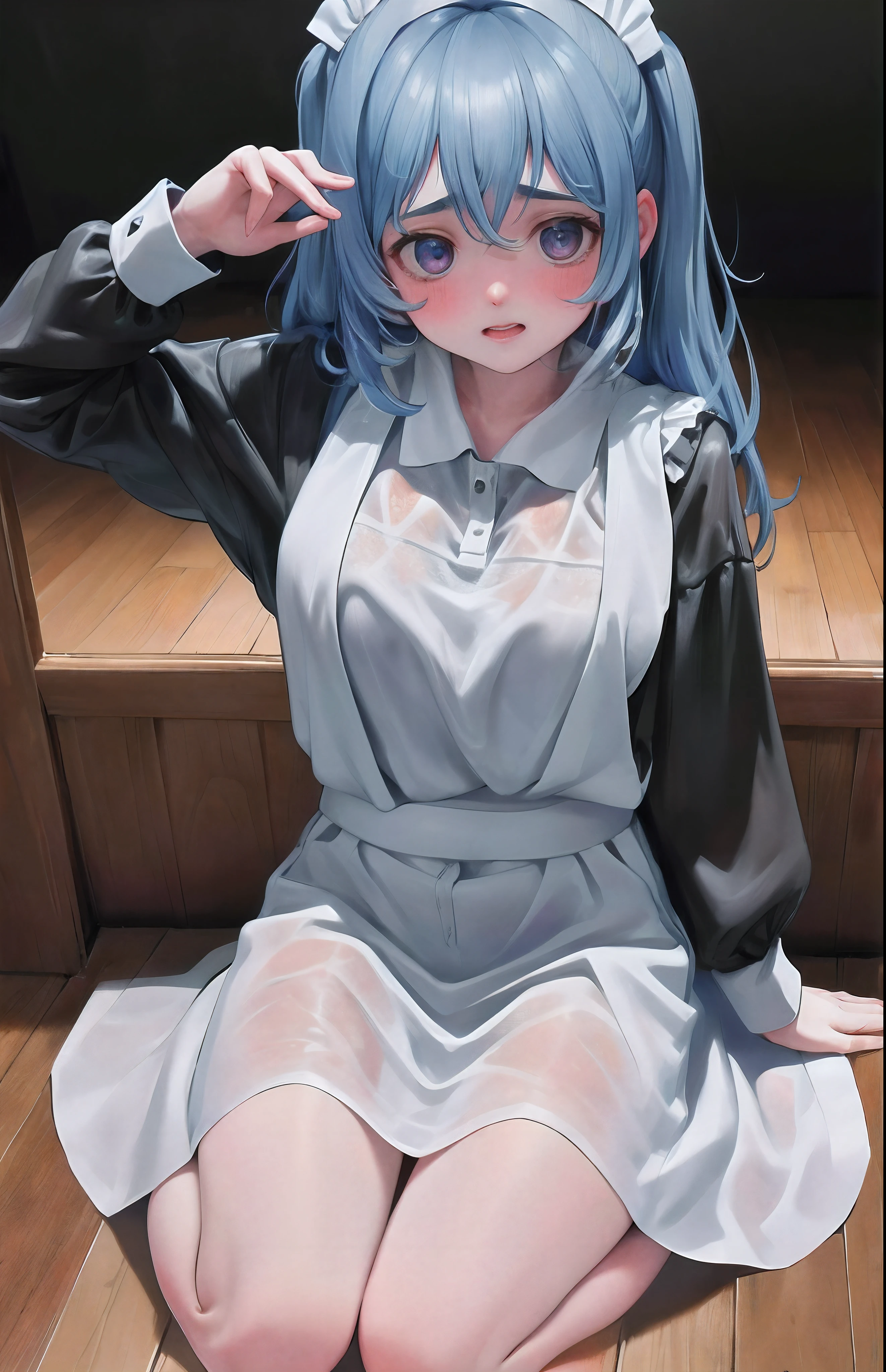 (higher resolution, imagen_distinta) La mejor calidad, la obra maestra de una mujer, muy detallados, semi realista (la mayor parte del cuerpo),con ropa maid, llorando , Teary, ojos ultradetallado, llorando, wet clothes, llorando, lloviendo, manos finas, Ultra-Detailed Physics, high resolusion,4K, cabello largo, ojos brillantes pupilas circulares,