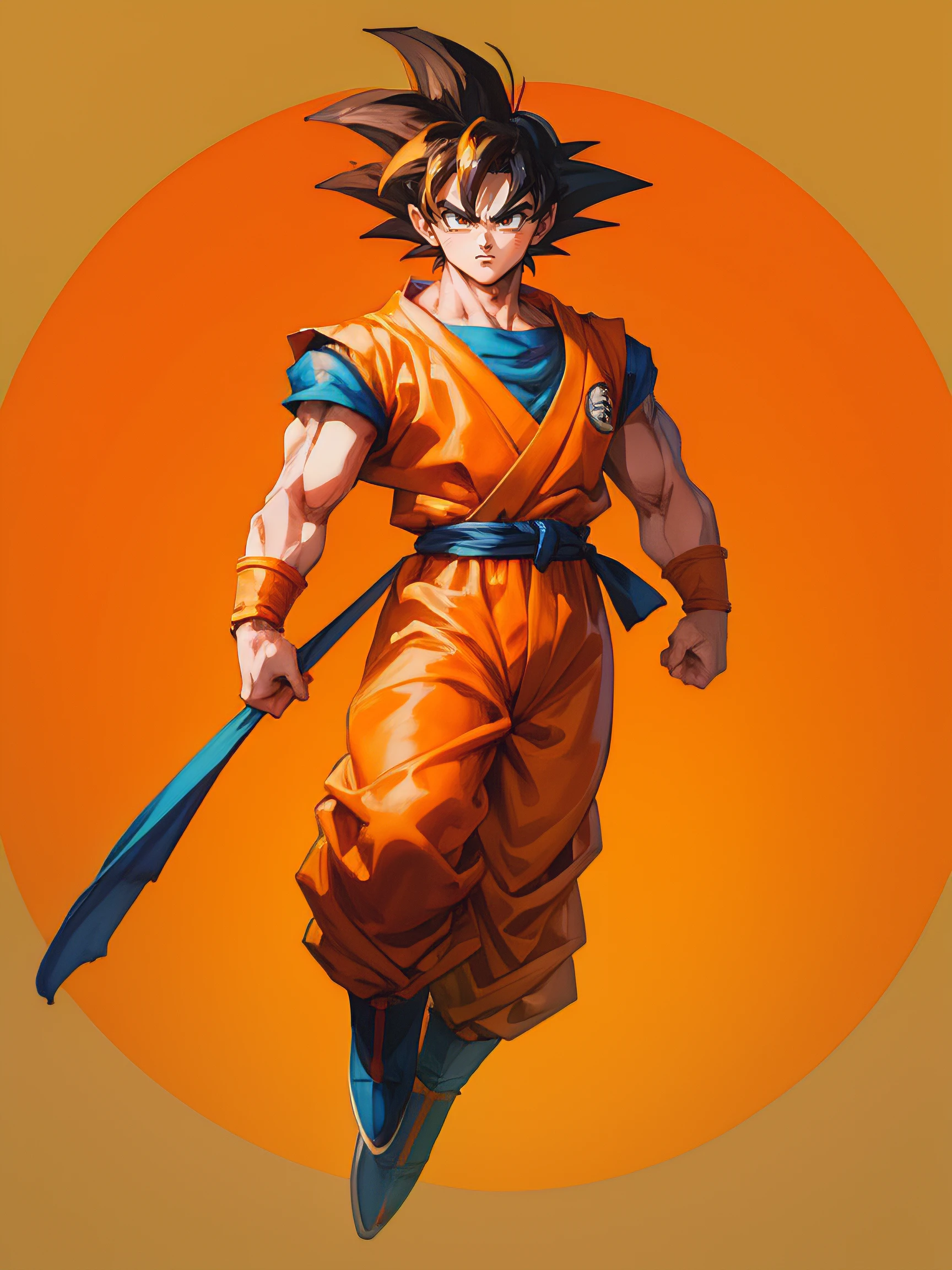 (masterpiece), best quality, ultra-detailed, Goku from Dragon Ball Z wearing orange clothes, Retro style, full body.