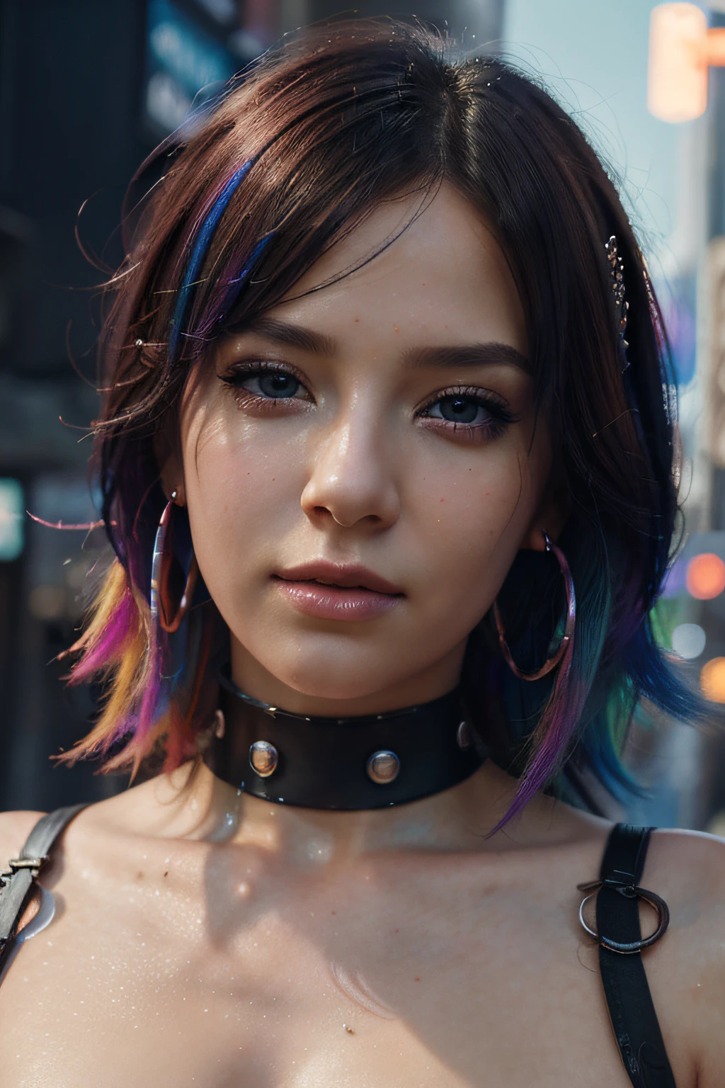 ((best quality)), ((masterpiece)), ((realistic)), (detailed), (1 girl) Close-up of woman with colorful hair and piercings, dreamy cyberpunk girl, 4K high detail digital art, stunning digital illustration, stunning 8K art, colorful, colorful and dark digital fantasy art, beautiful digital art, colorful digital painting, cyberpunk digital anime art, portrait of a girl with light wave, 8K HD digital wallpaper art, gorgeous digital painting