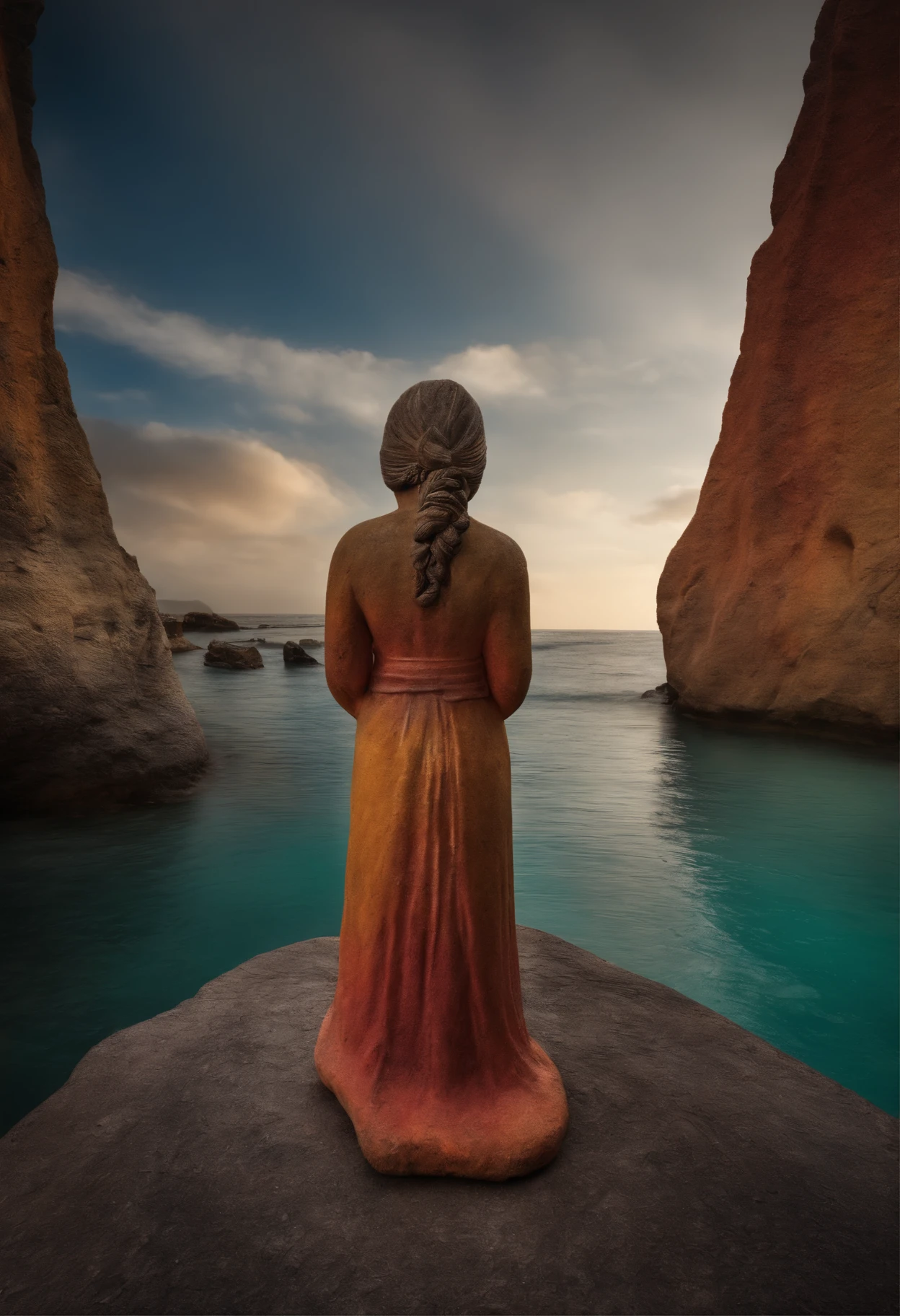 fotografia, Salt statue of a woman standing, looking behind, cor cinza.