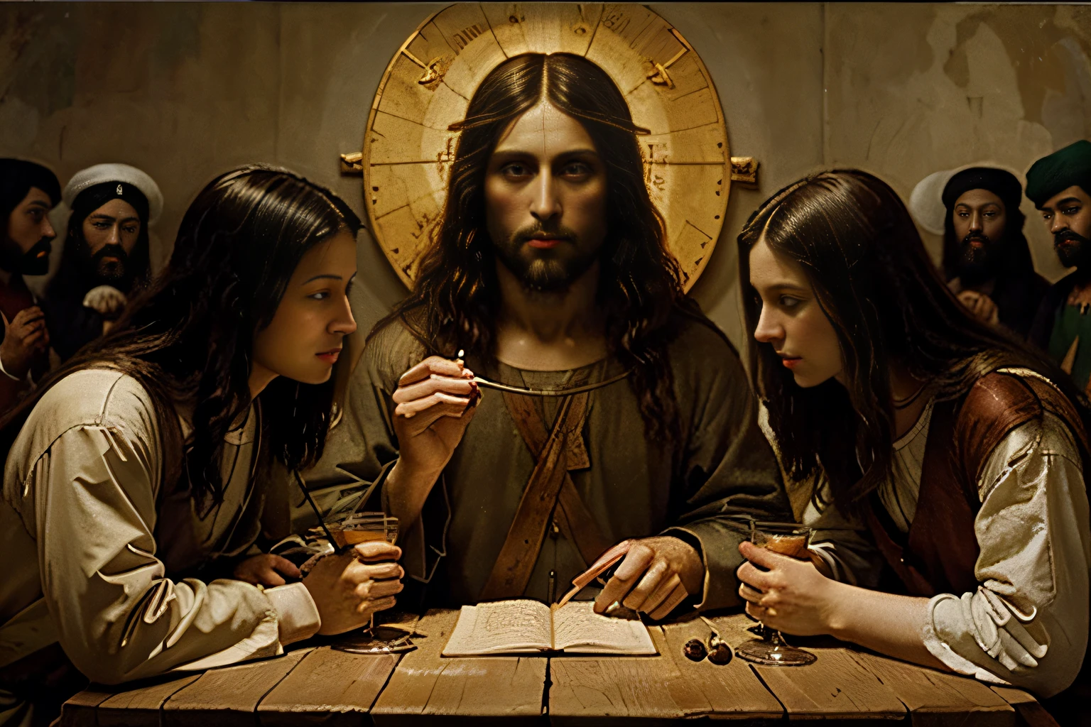 criar pintura leonardo da vinci  style paintings, holy supper jesus christ