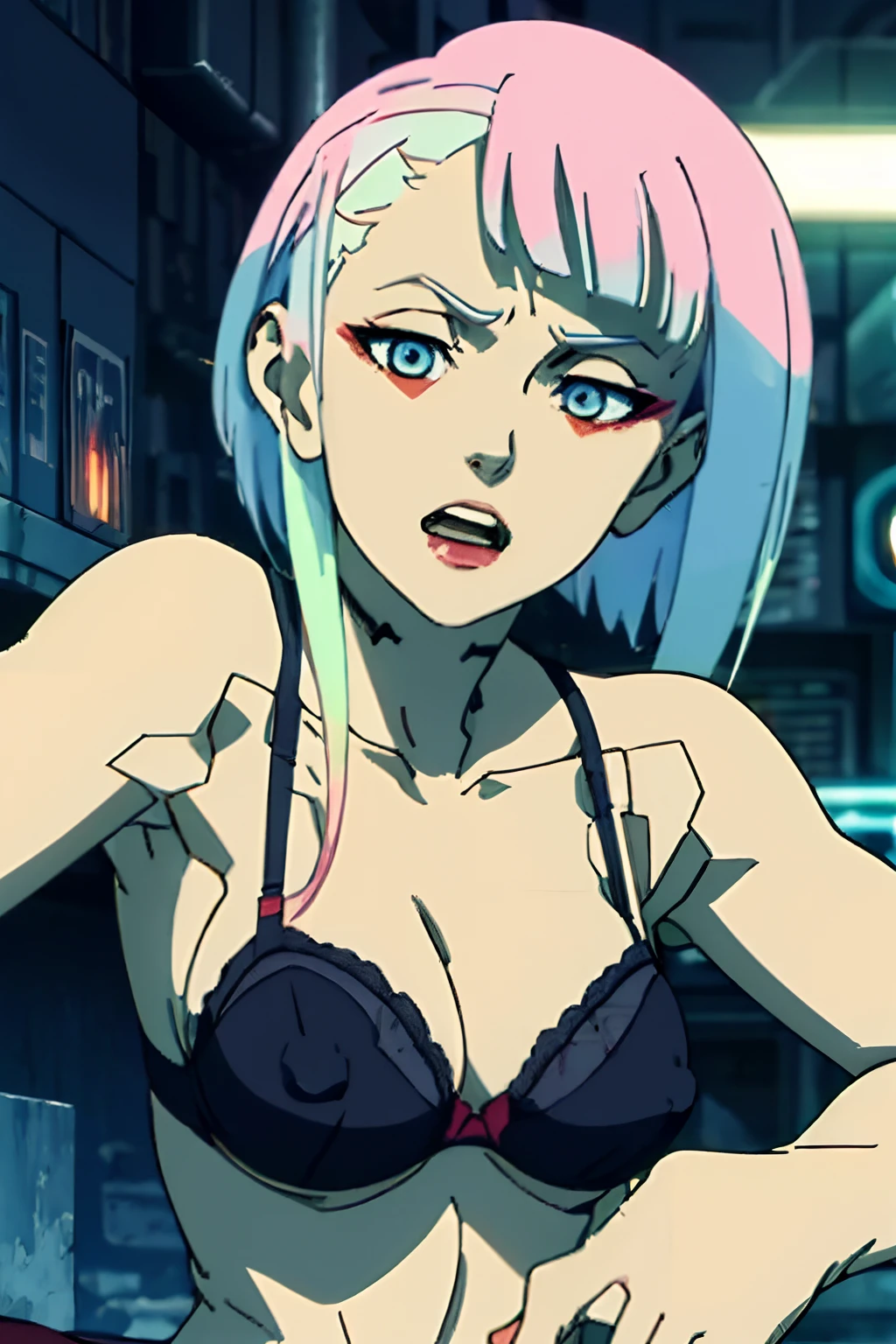 ciberpunk, Lucy, ahegao, Nipple sticking out of bra