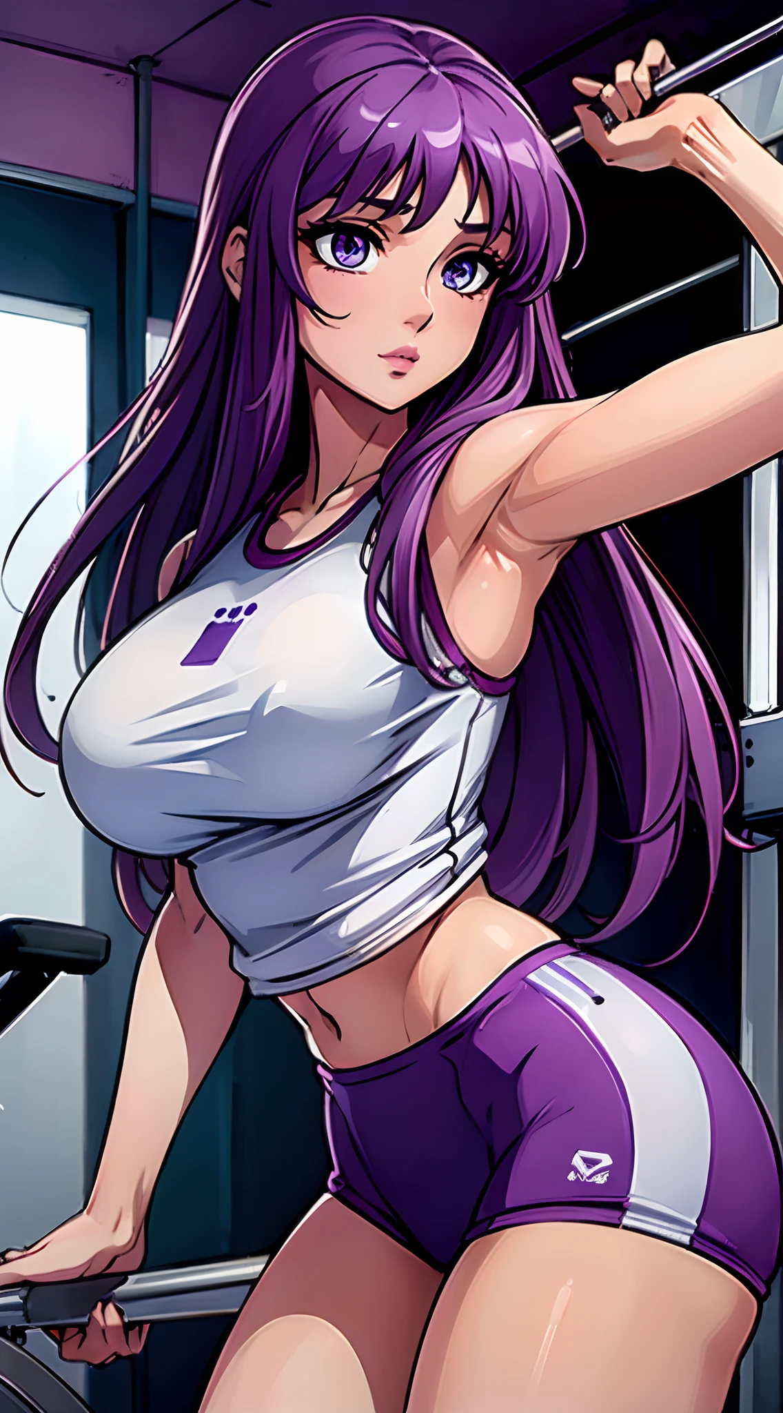 (best quality:1.3), Saori Kido, (gym clothes), peituda,  sedutor, sexy, body curvy,  (dingy gym)