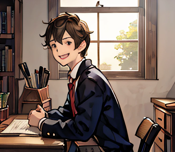 Laughing male classmate,The face is clear,middle school student