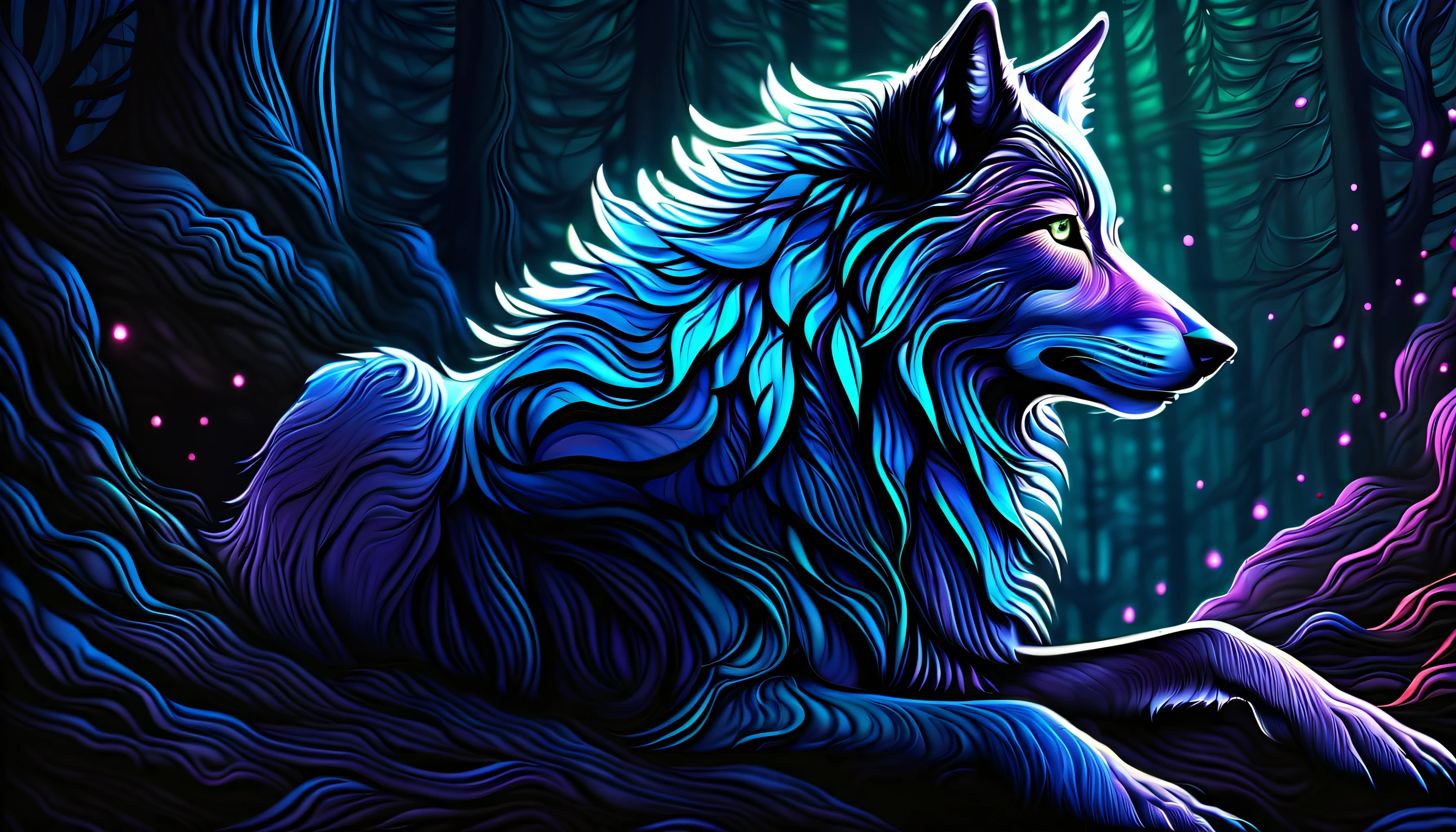 mesmerizing shade of iridescent silver all_fours wolf, fur glows with a celestial radiance, jagged edges shimmering, piercing gaze, ethereal presence, brilliantly shining background detail, rich colors blend seamlessly, realistic style, intricate details, incredibly realistic, create a sense of depth and dimension, beautiful concept art of intricate insane detailed a illustration, (extremely finely detailed), (epic highly quality:1.2), (((insanely beautiful dark fantasy style:1.5))),