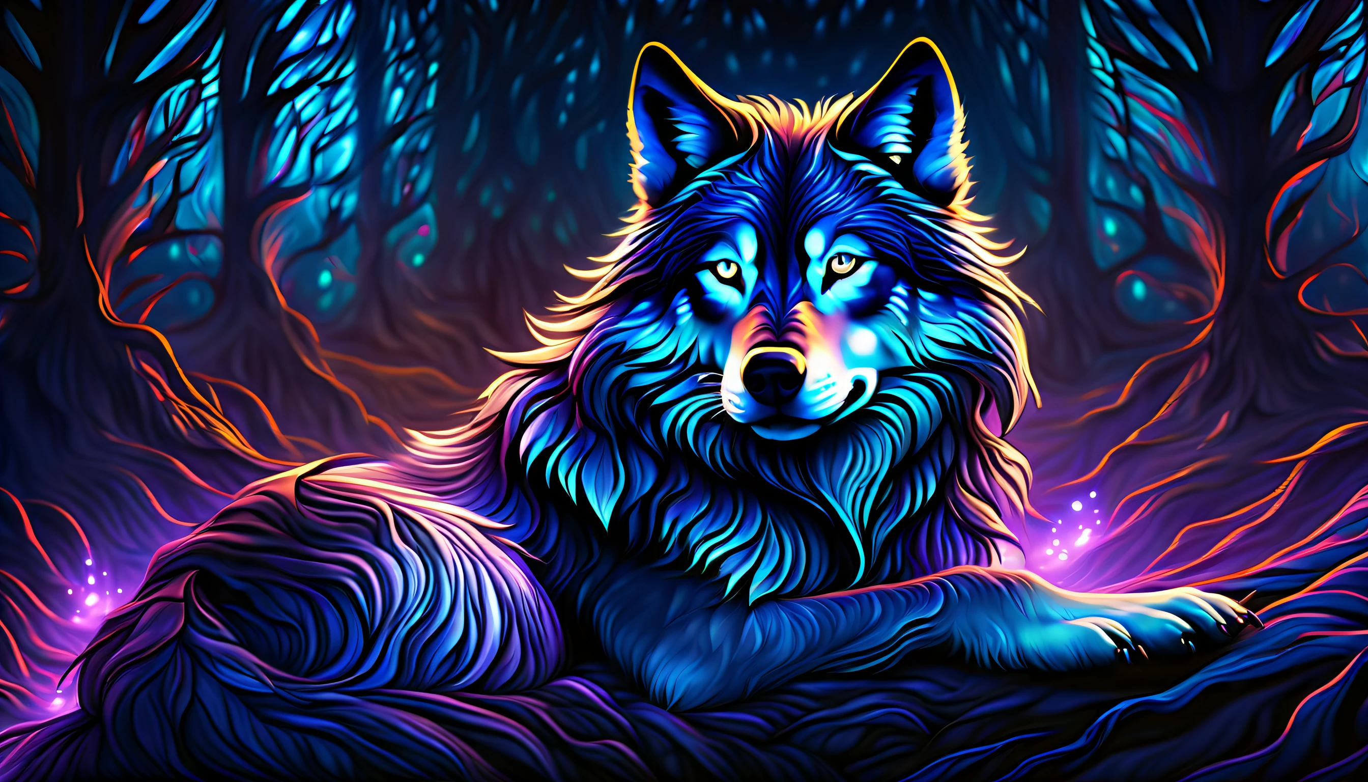 mesmerizing shade of iridescent silver all_fours wolf, fur glows with a celestial radiance, jagged edges shimmering, piercing gaze, ethereal presence, brilliantly shining background detail, rich colors blend seamlessly, realistic style, intricate details, incredibly realistic, create a sense of depth and dimension, beautiful concept art of intricate insane detailed a illustration, (extremely finely detailed), (epic highly quality:1.2), (((insanely beautiful dark fantasy style:1.5))),