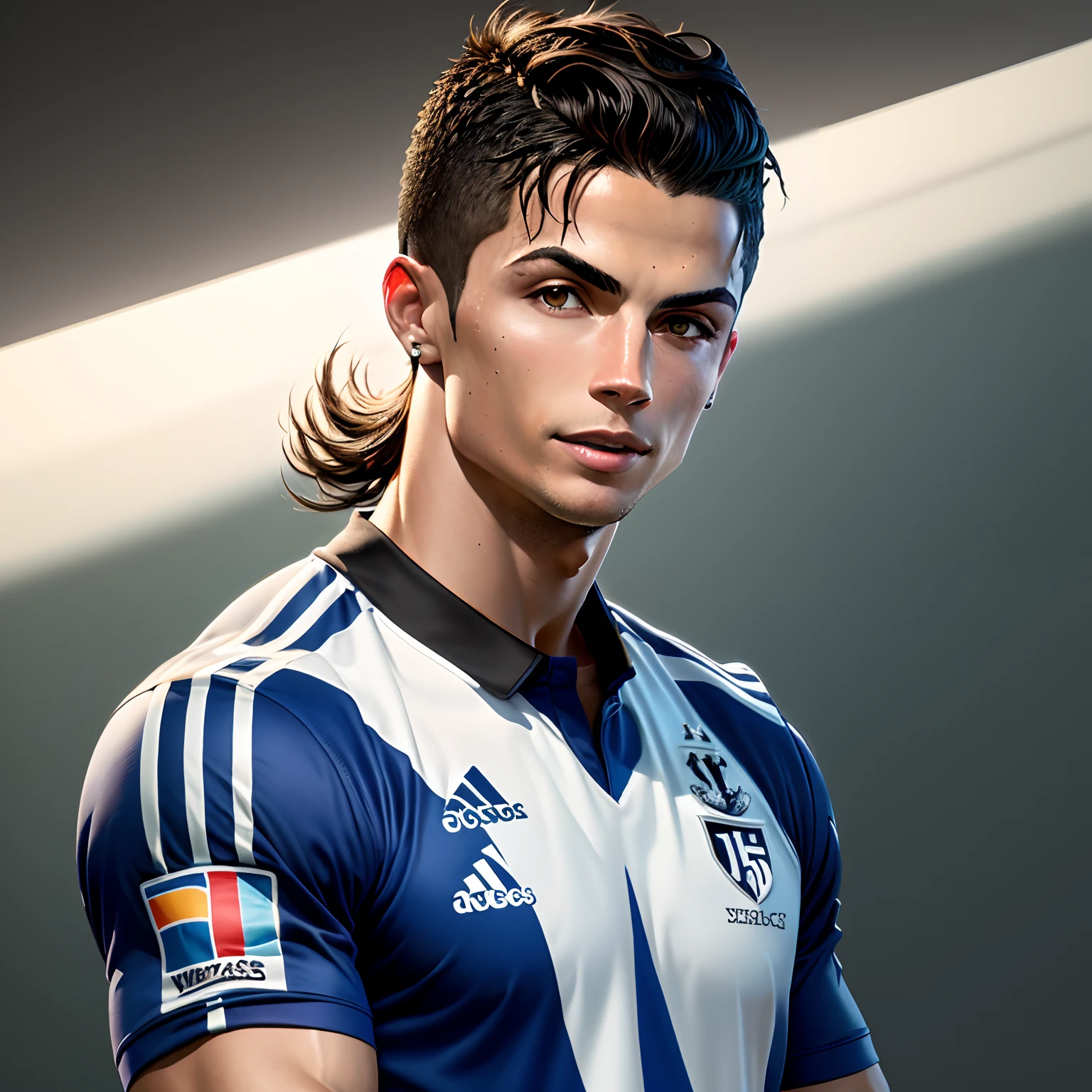 Crie uma imagem do cristiano ronaldo cabelo de miojo com uniforme do vasco